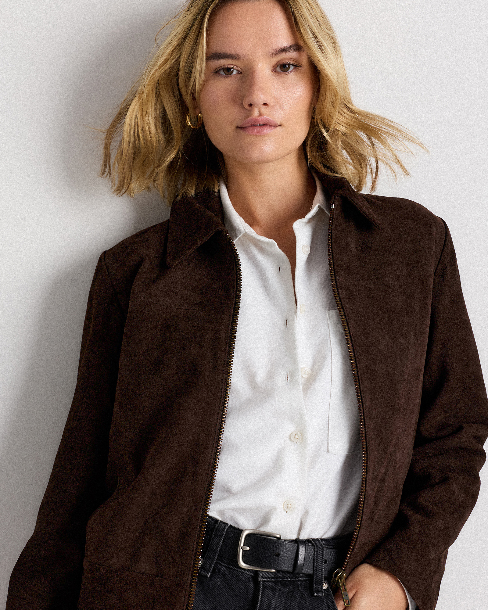 100% Suede Cropped Zip-Front Jacket - thumbnail 3