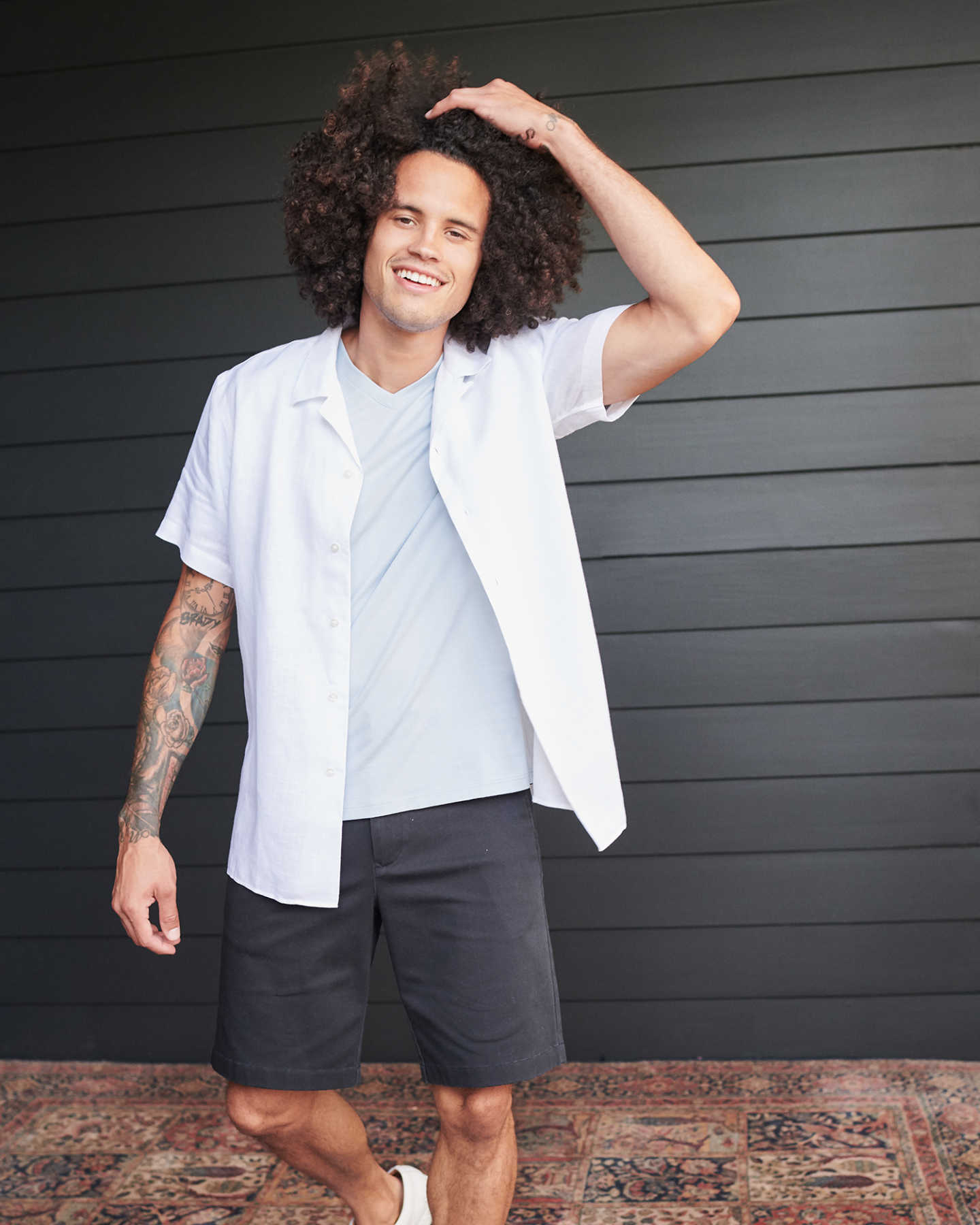 Short-Sleeve Wrinkle-free Linen Shirt - White