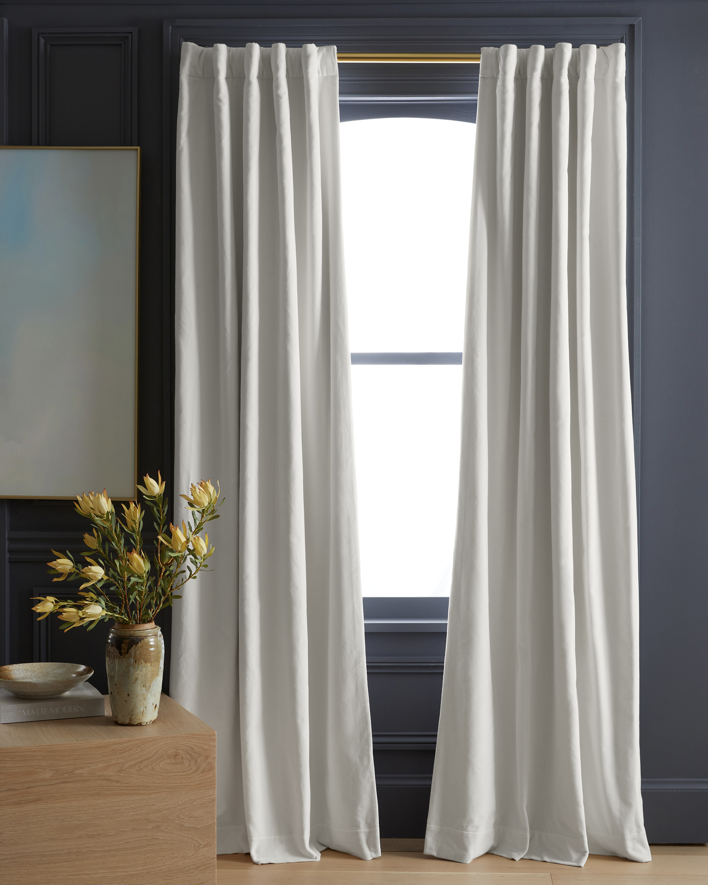 Cotton Velvet Room Darkening Curtain - Camel, 48x84