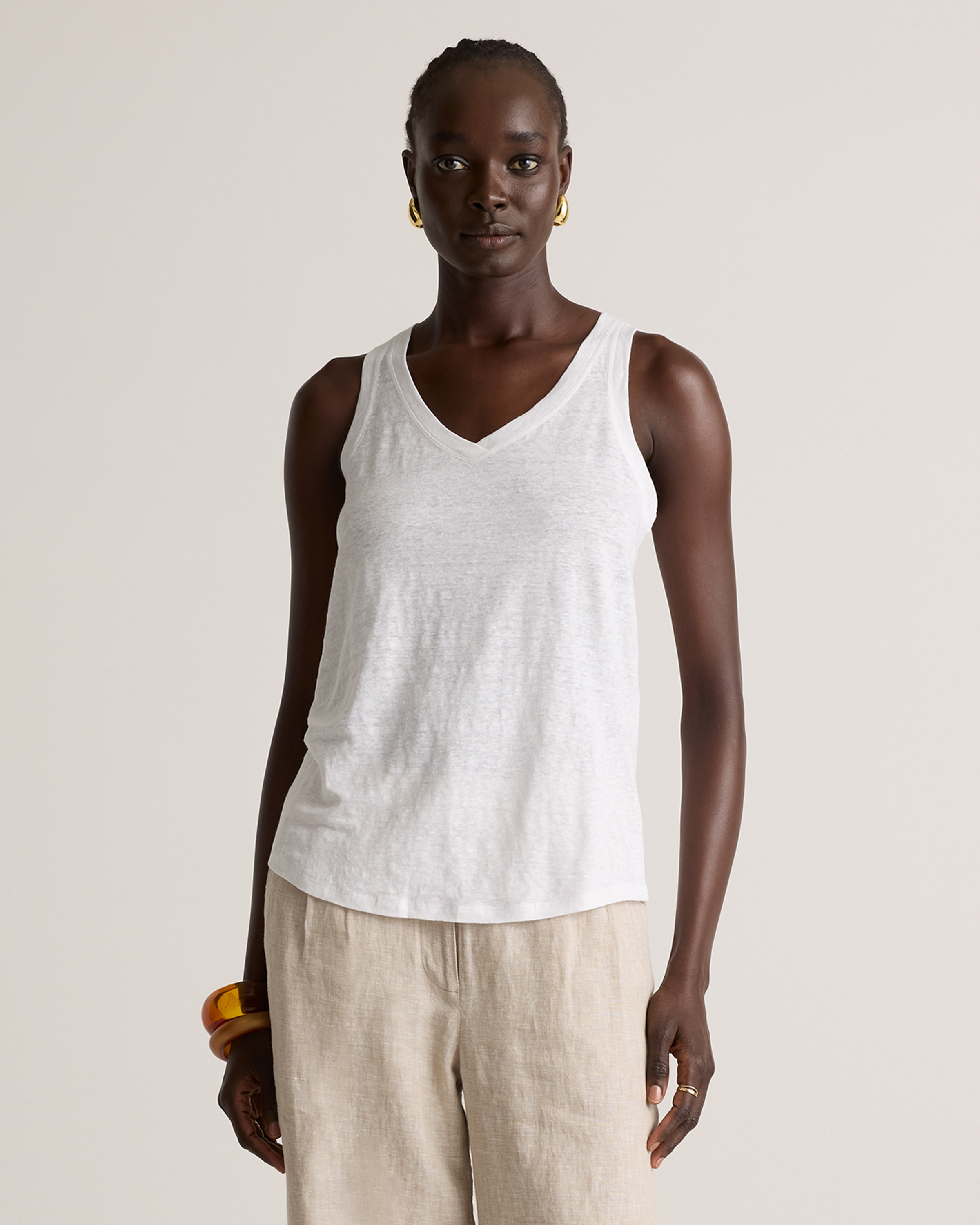 100% European Linen Jersey V-Neck Tank