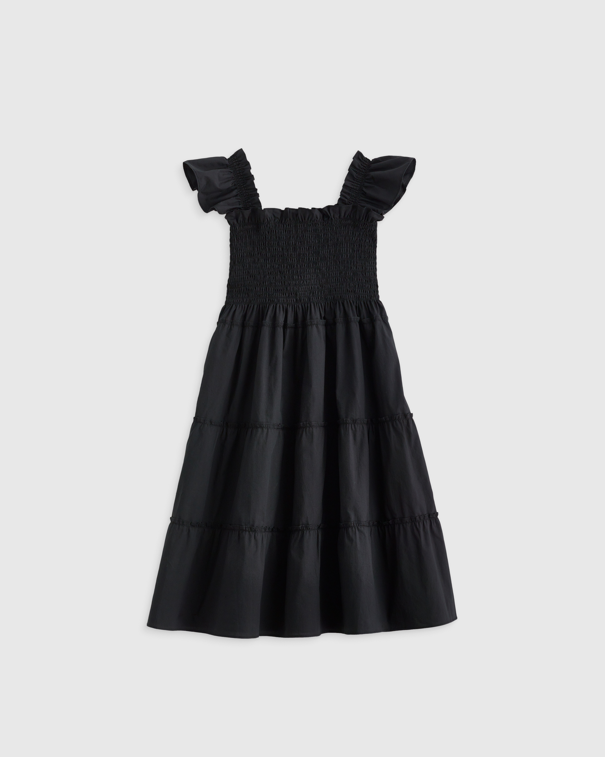 Shop Quince Poplin Smocked Dress In Black