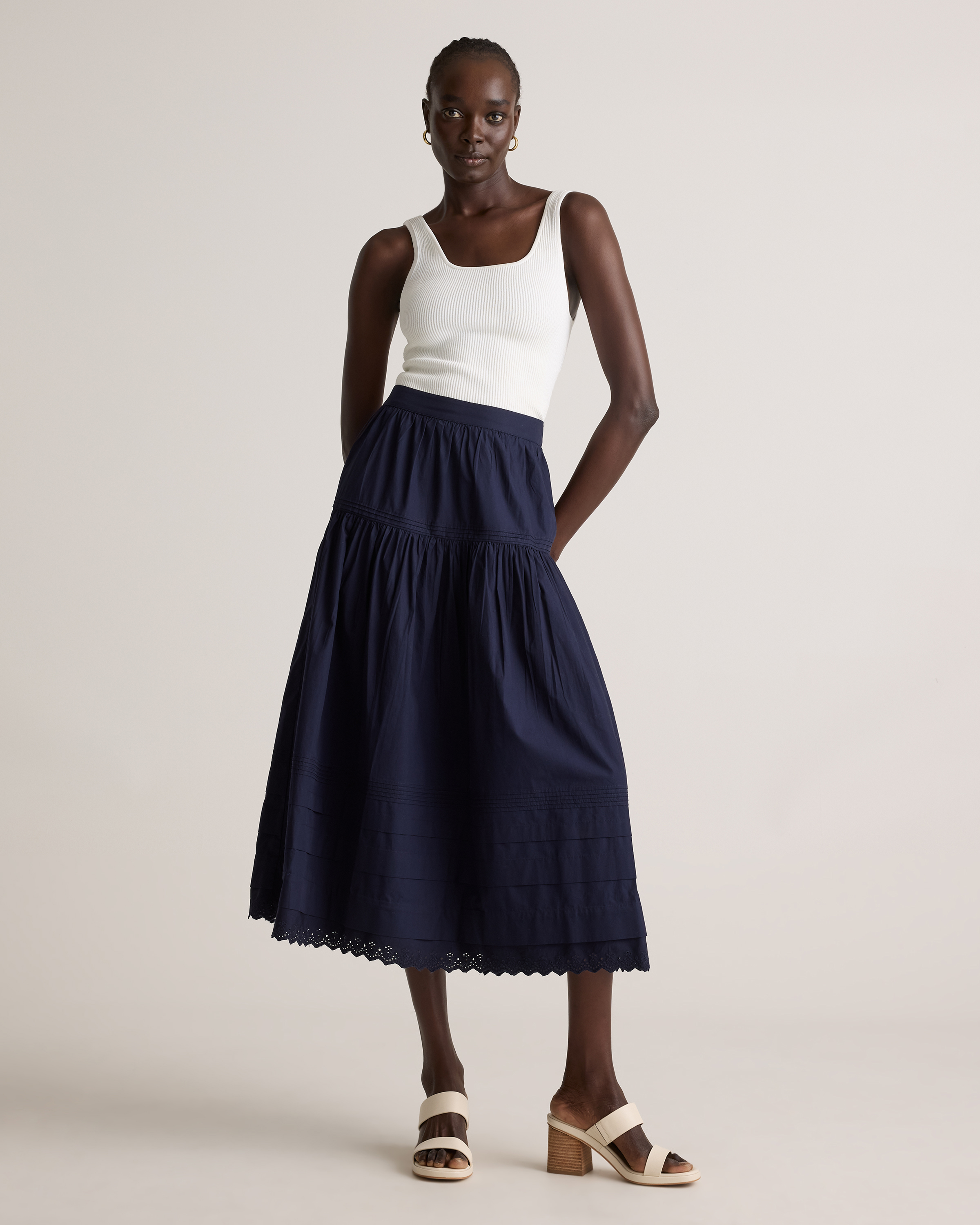 100% Organic Cotton Poplin Pintuck Maxi Skirt in Black