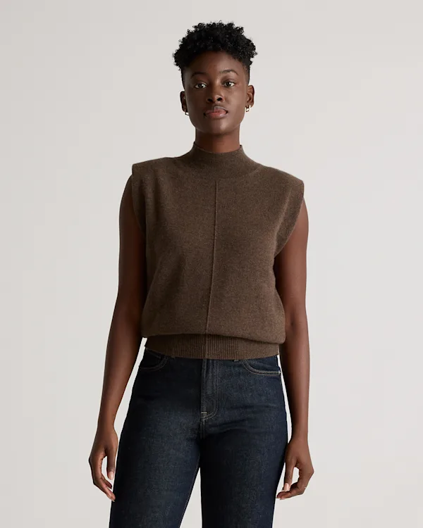 Mongolian Cashmere Padded-Shoulder Sweater Tank