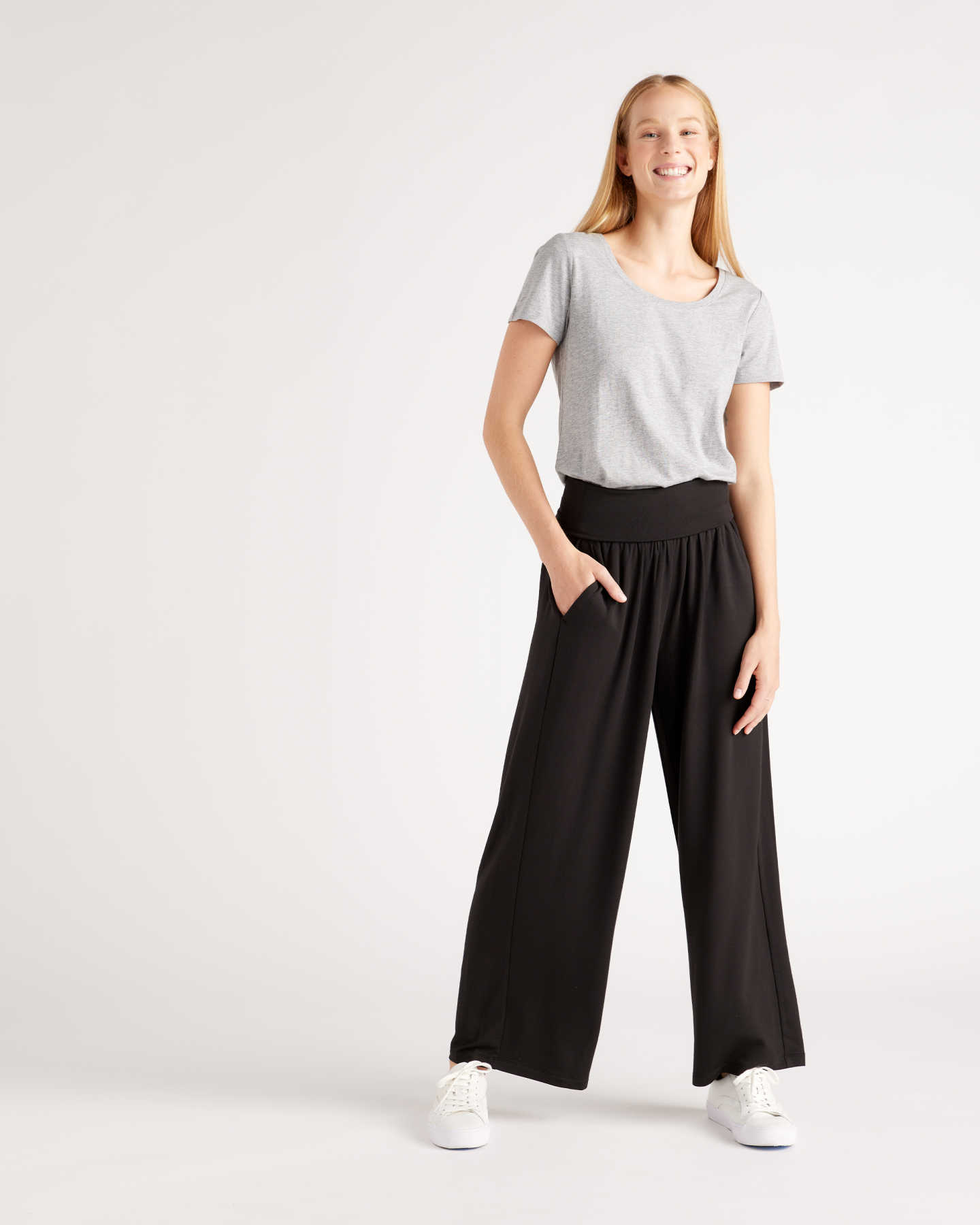 French Terry Modal Wide Leg Pant - Black