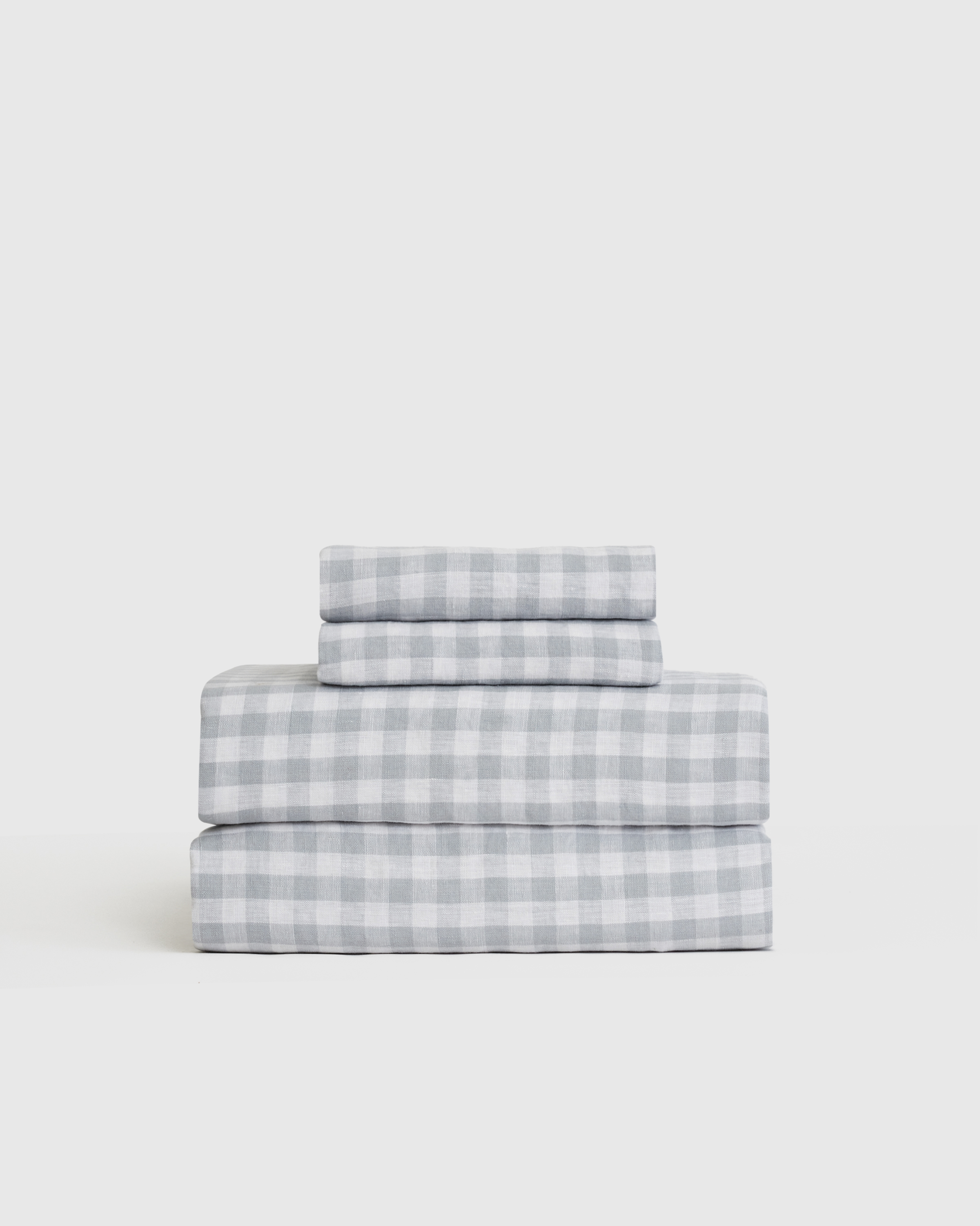 European Linen Gingham Sheet Set in Blue Fog