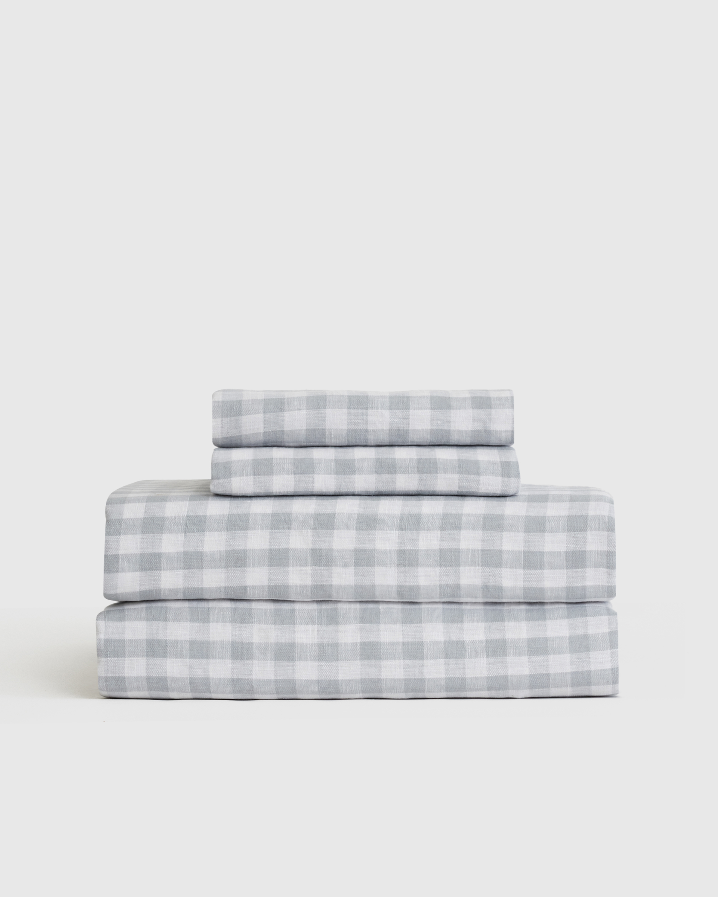 European Linen Gingham Sheet Set - Blue Fog, King