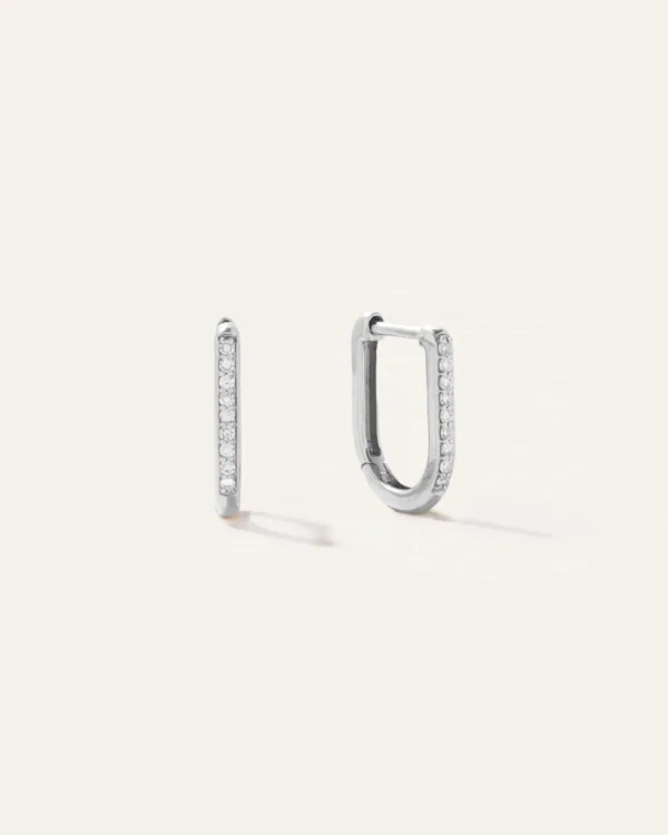 14K Gold Diamond Pave U Huggie Hoops