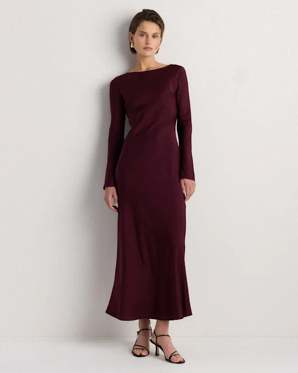 Washable Stretch Silk Long Sleeve Maxi Dress