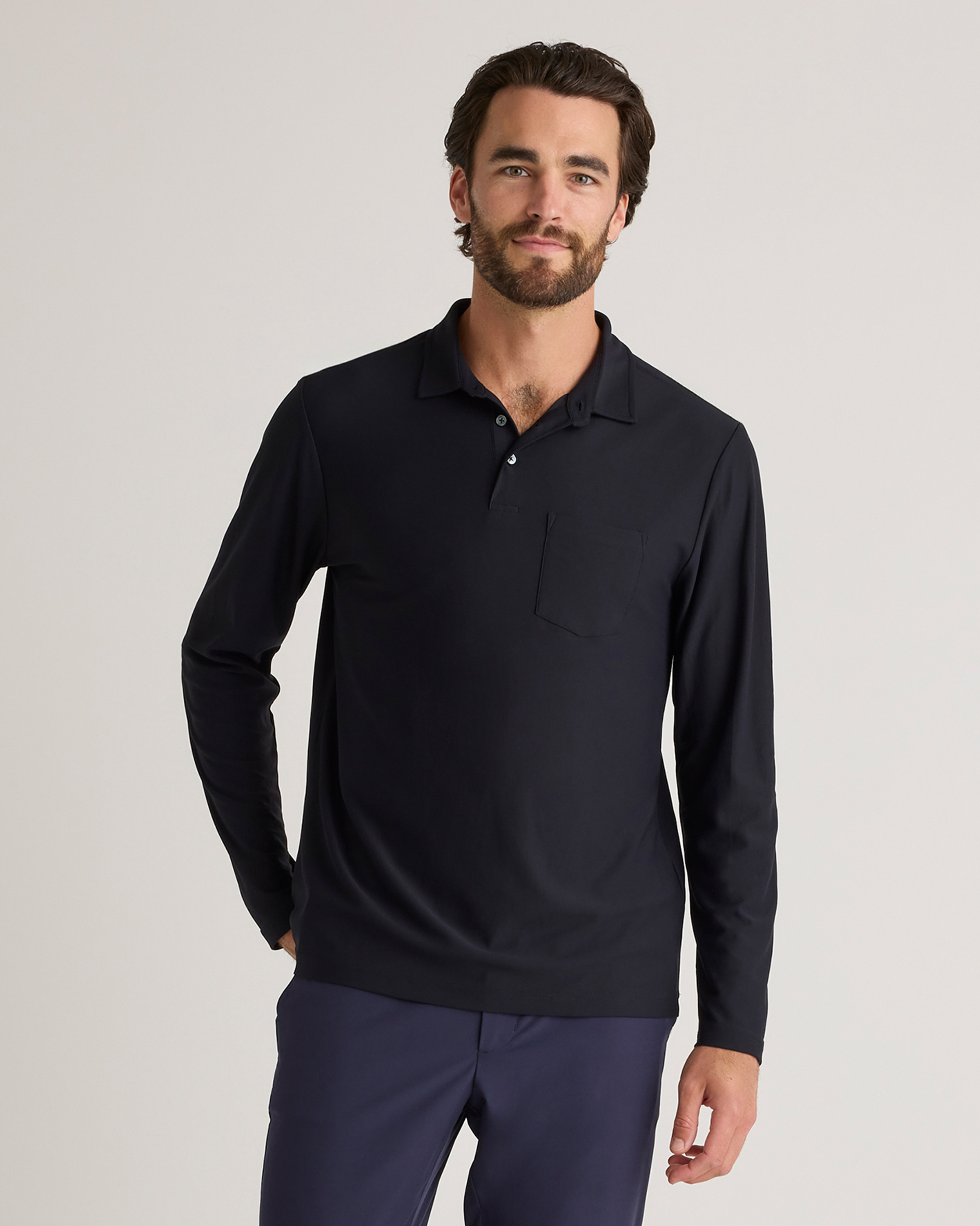 Shop Quince Men's Propique Performance Long Sleeve Polo In Black