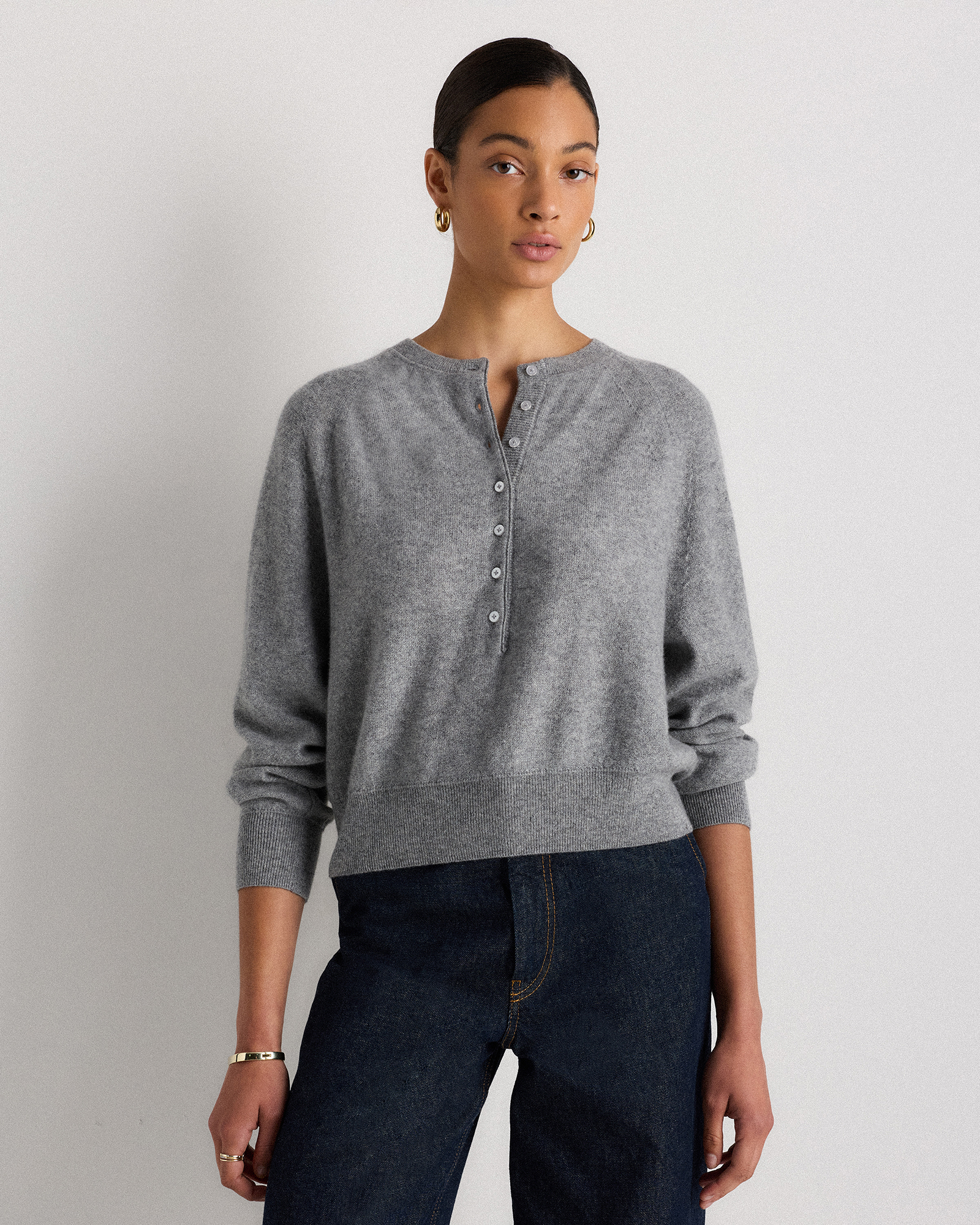 Mongolian Cashmere Dolman Sleeve Henley Sweater