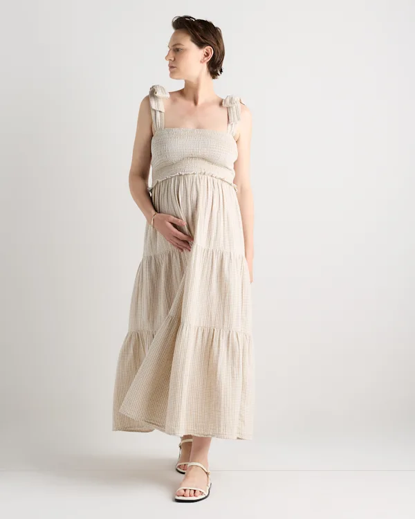 100% Organic Cotton Gauze Smocked Sleeveless Midi Dress