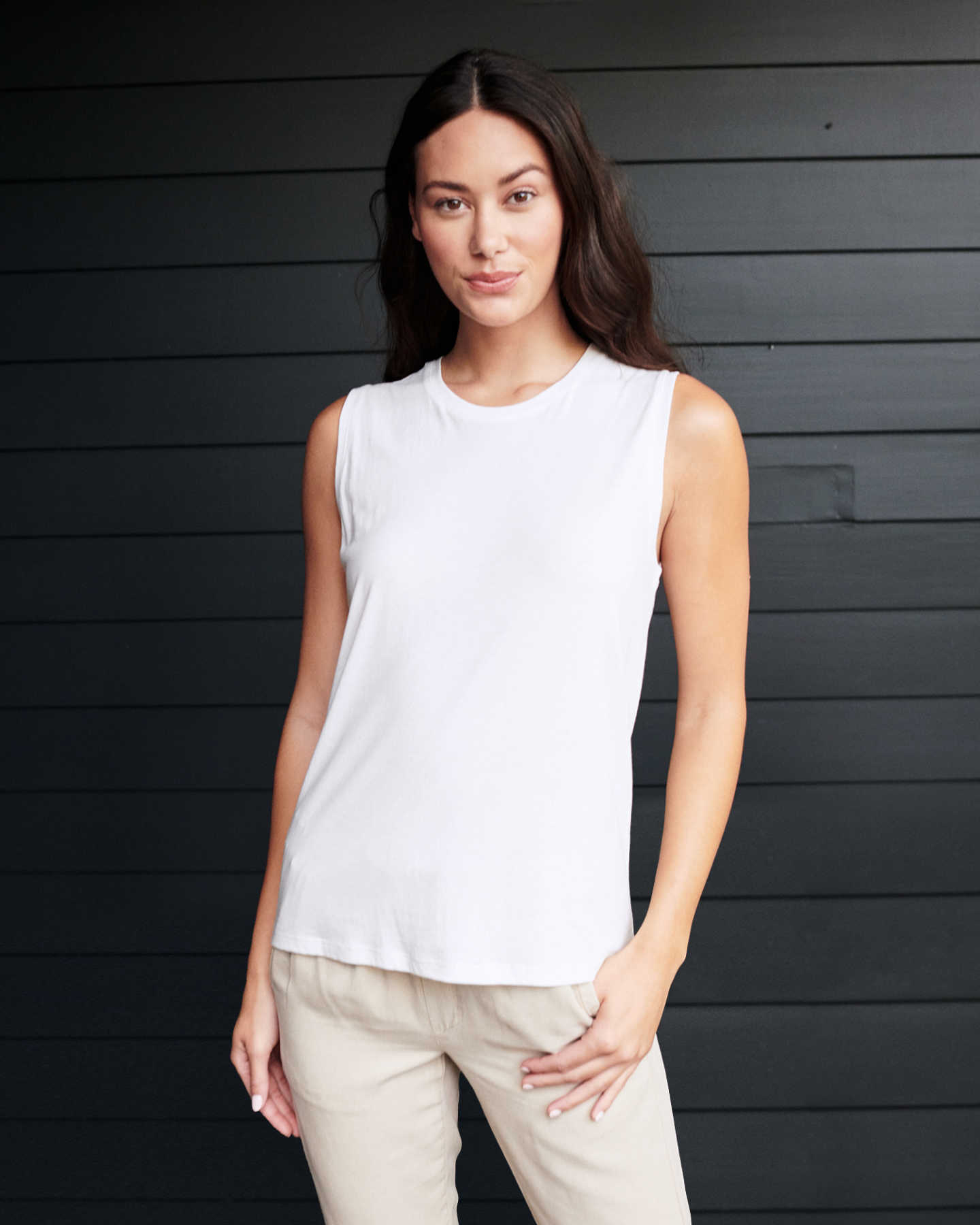 Cotton Modal Muscle Tank - White