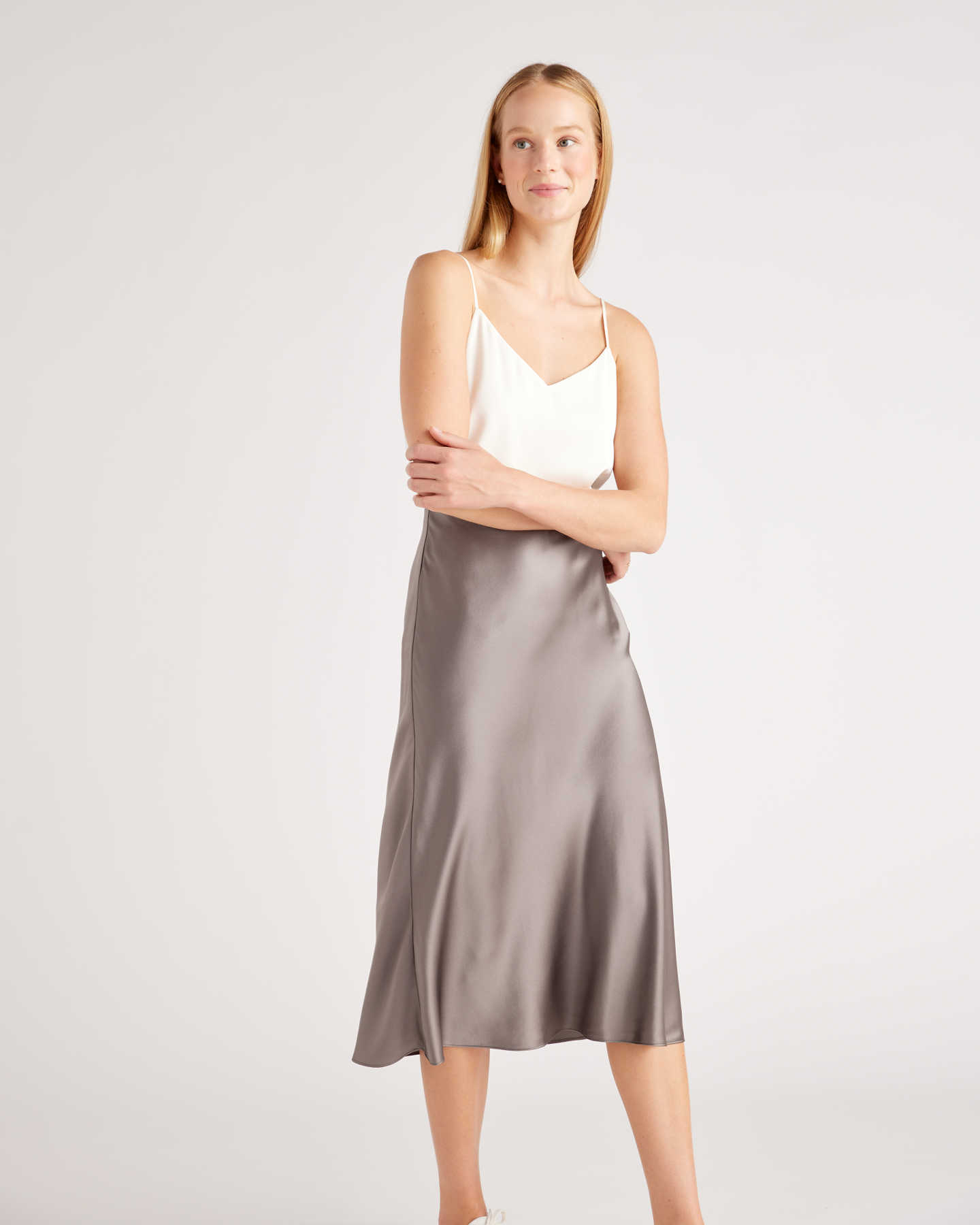 Washable Silk Skirt - Grey - 1 - Thumbnail