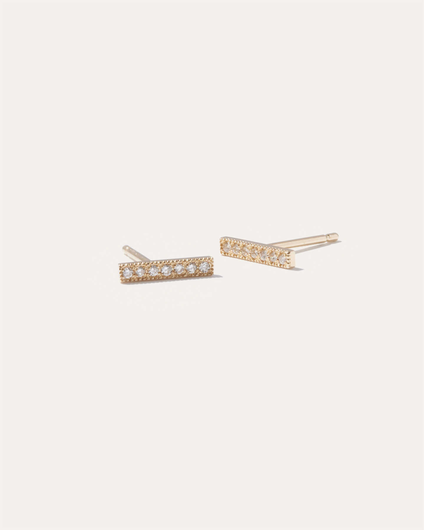 Pave Diamond Bar Stud Earrings - Yellow Gold