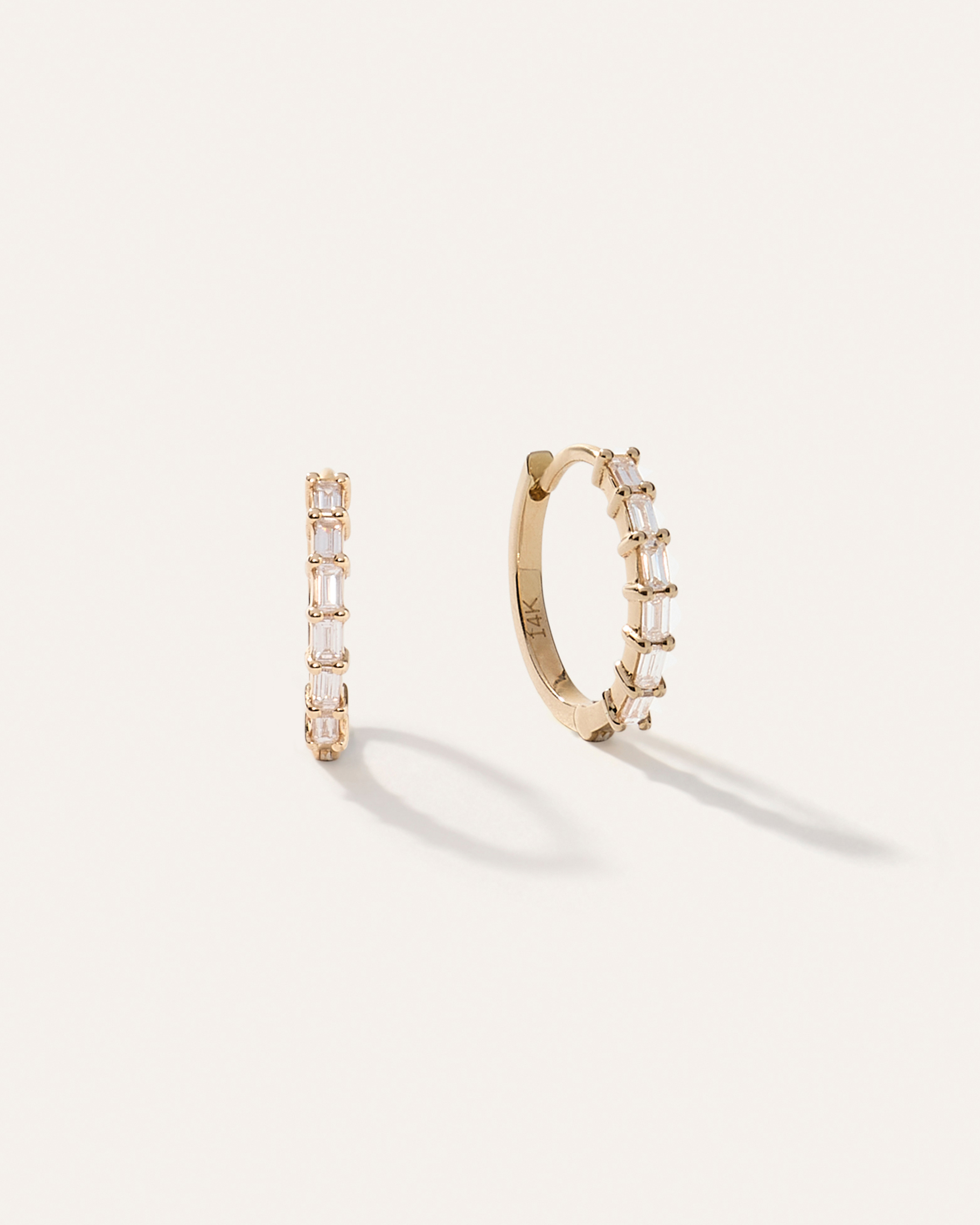 14K Gold Diamond Baguette Huggies