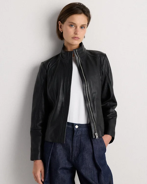 100% Leather Stand-Collar Jacket