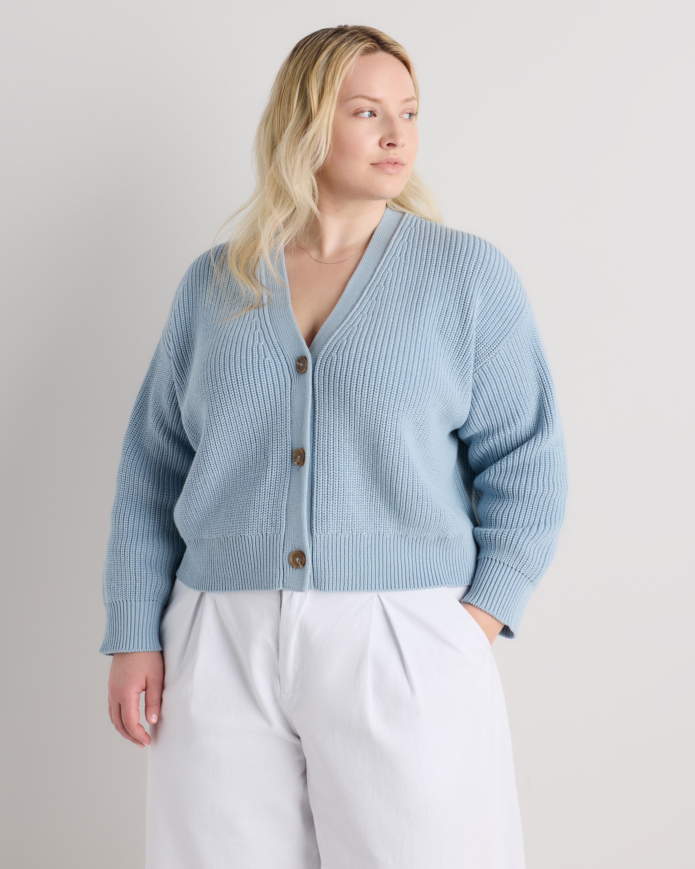 100% Organic Cotton Fisherman Boxy Cropped Cardigan