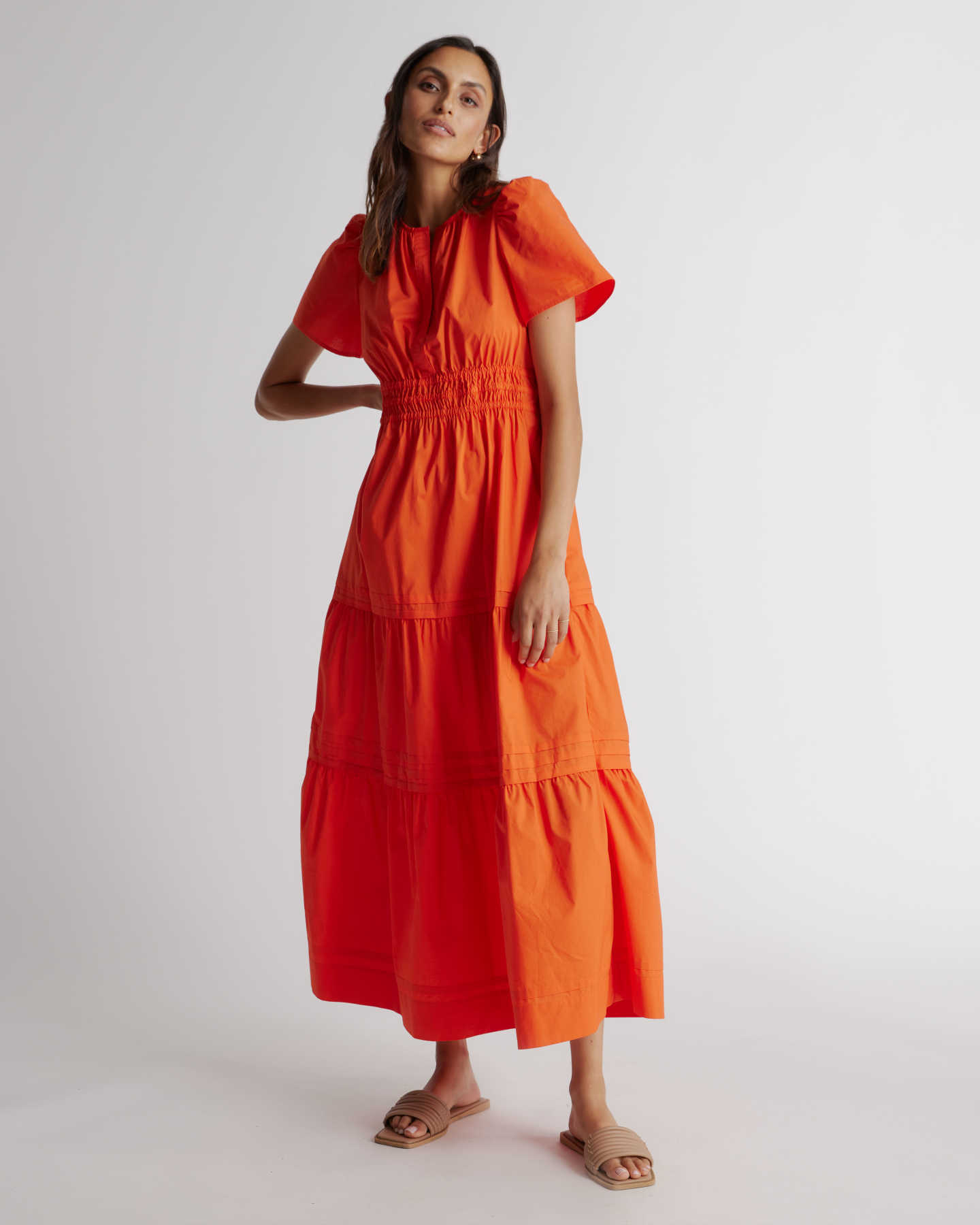 100% Organic Cotton Tiered Maxi Dress - Vermilion Red - 0 - Thumbnail