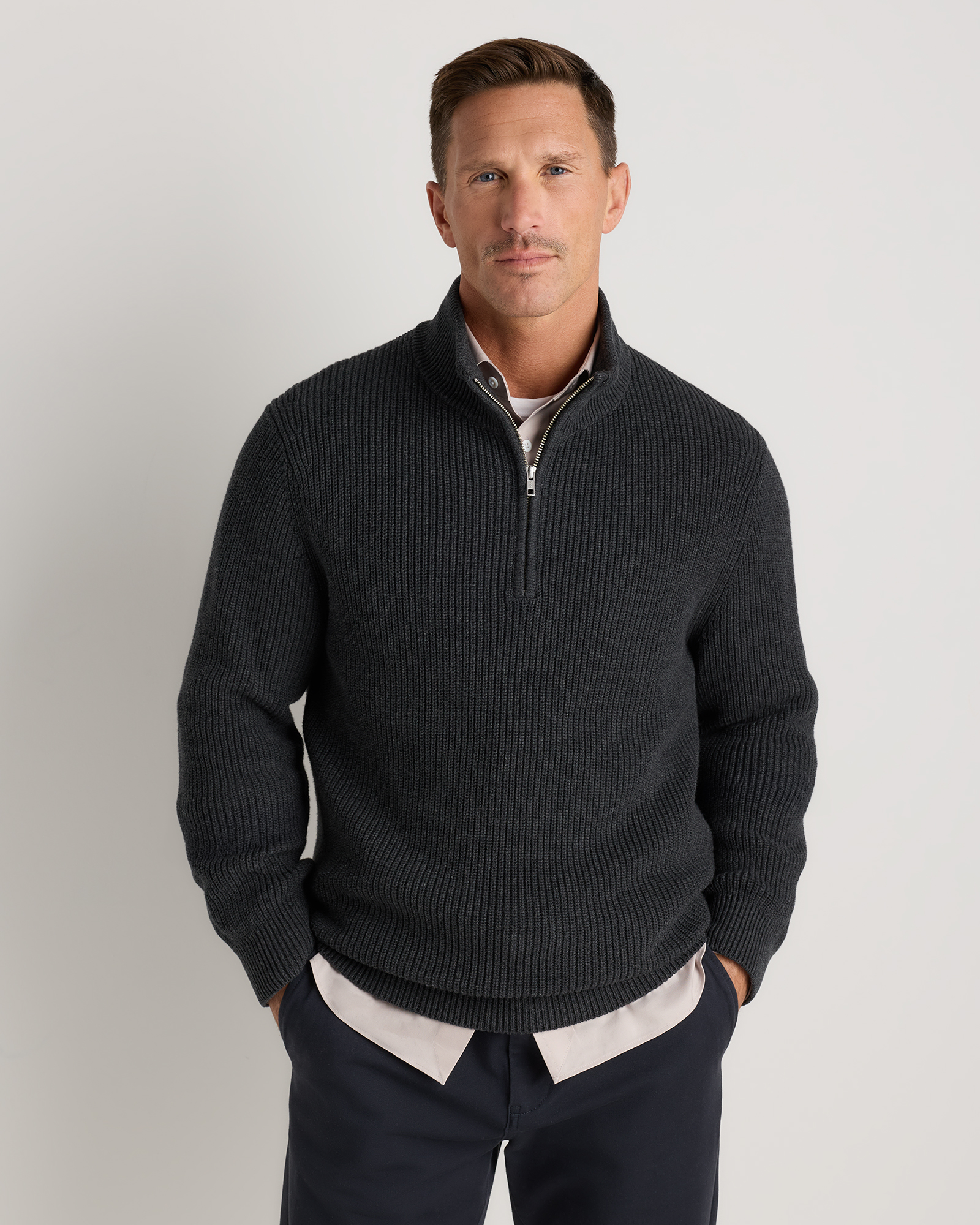 100% Organic Cotton Ribbed Quarter-Zip Sweater