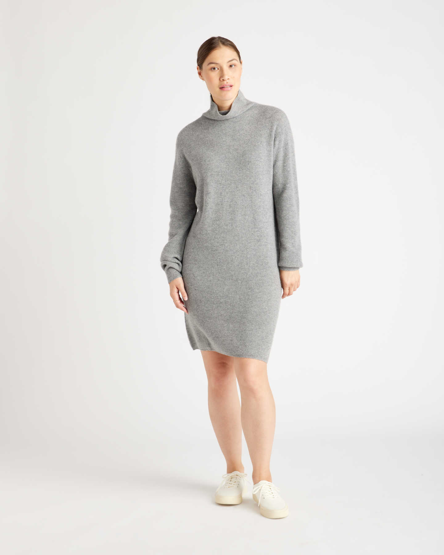 Mongolian Cashmere Textured Sweater Dress - Heather Grey