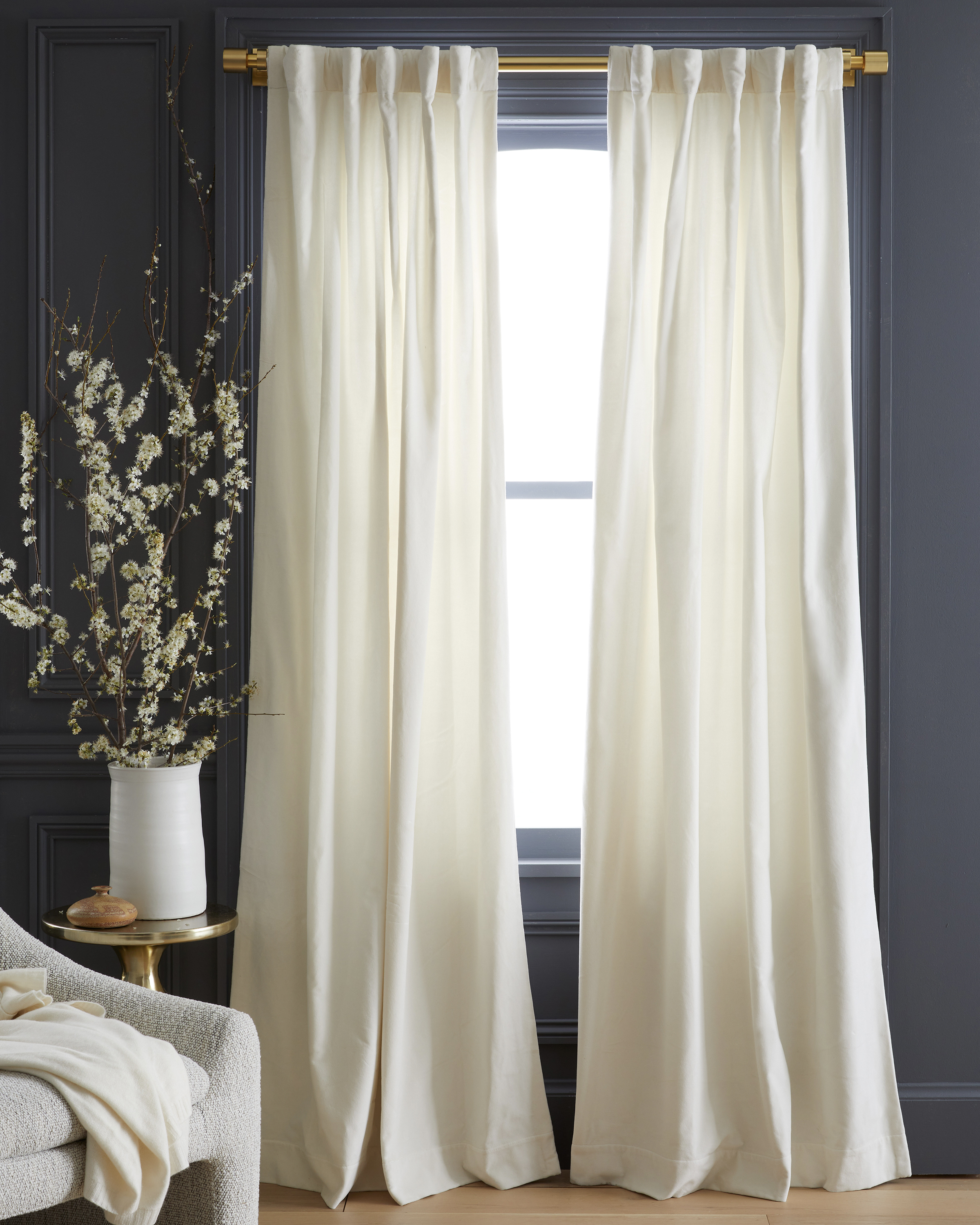Quince Cotton Velvet Curtain In Ivory