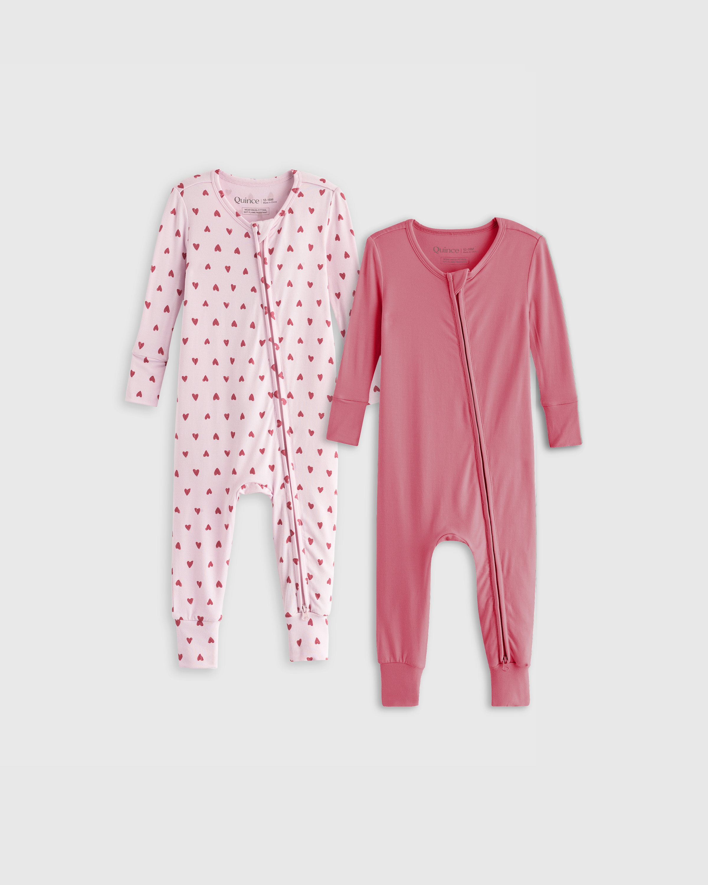 Shop Quince Bamboo One Piece Pajamas 2-pack Baby Girl In Painted Hearts