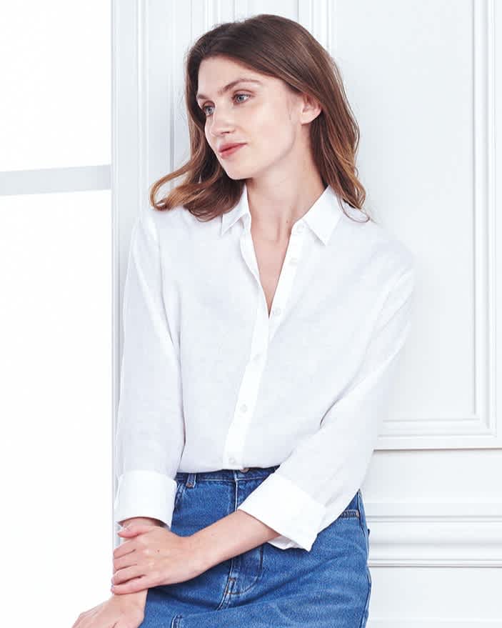 Pair With - 100% European Linen Long Sleeve Shirt - White