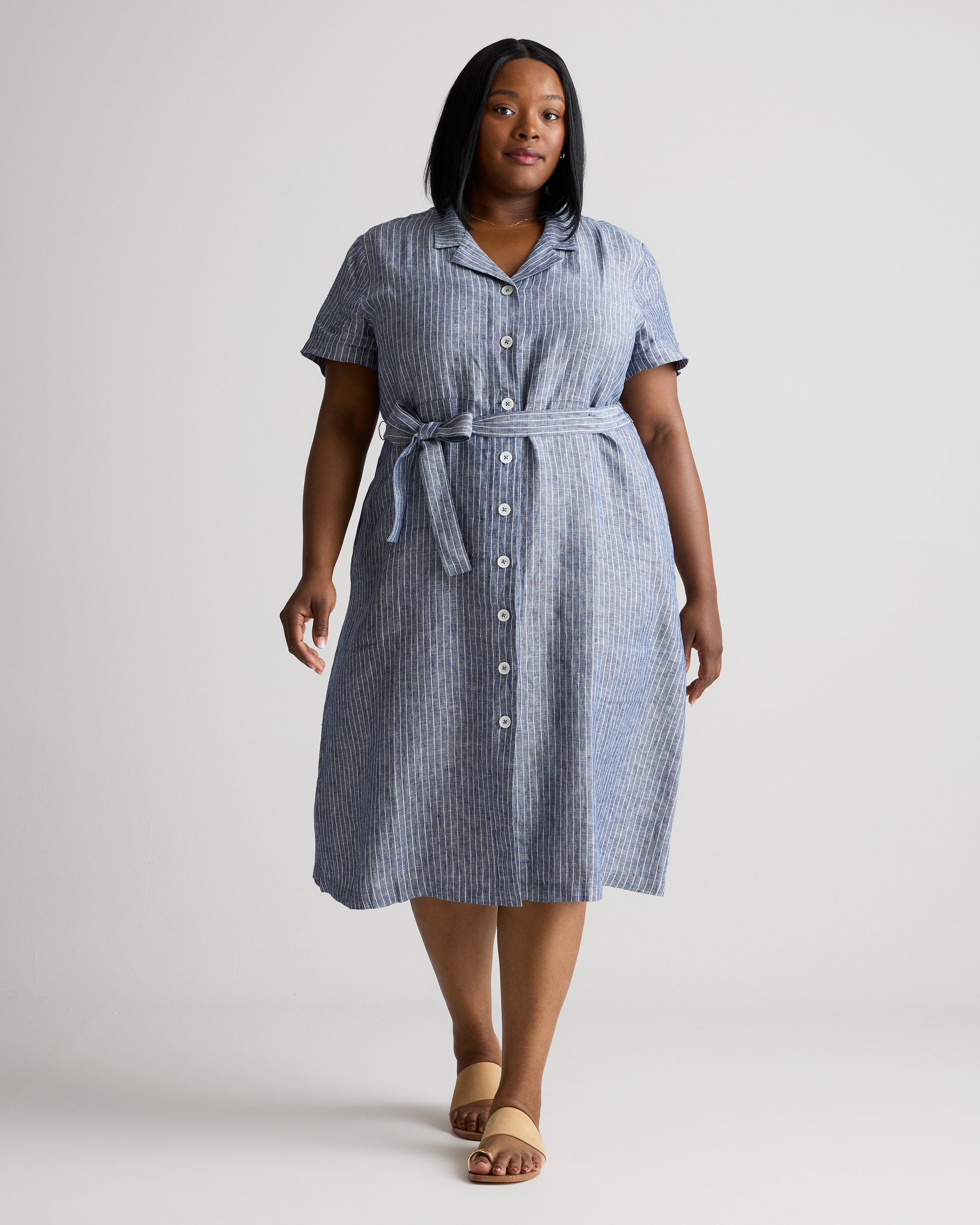 100% European Linen Button Front Dress