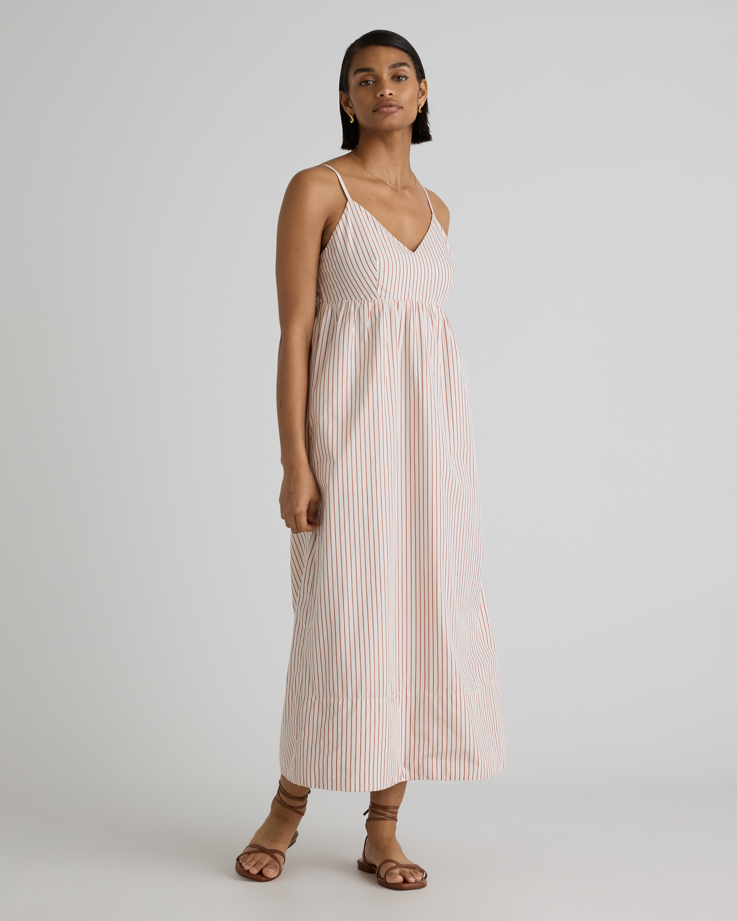 Shop Quince Women's Sleeveless Maxi Dress In Terracotta Stripe