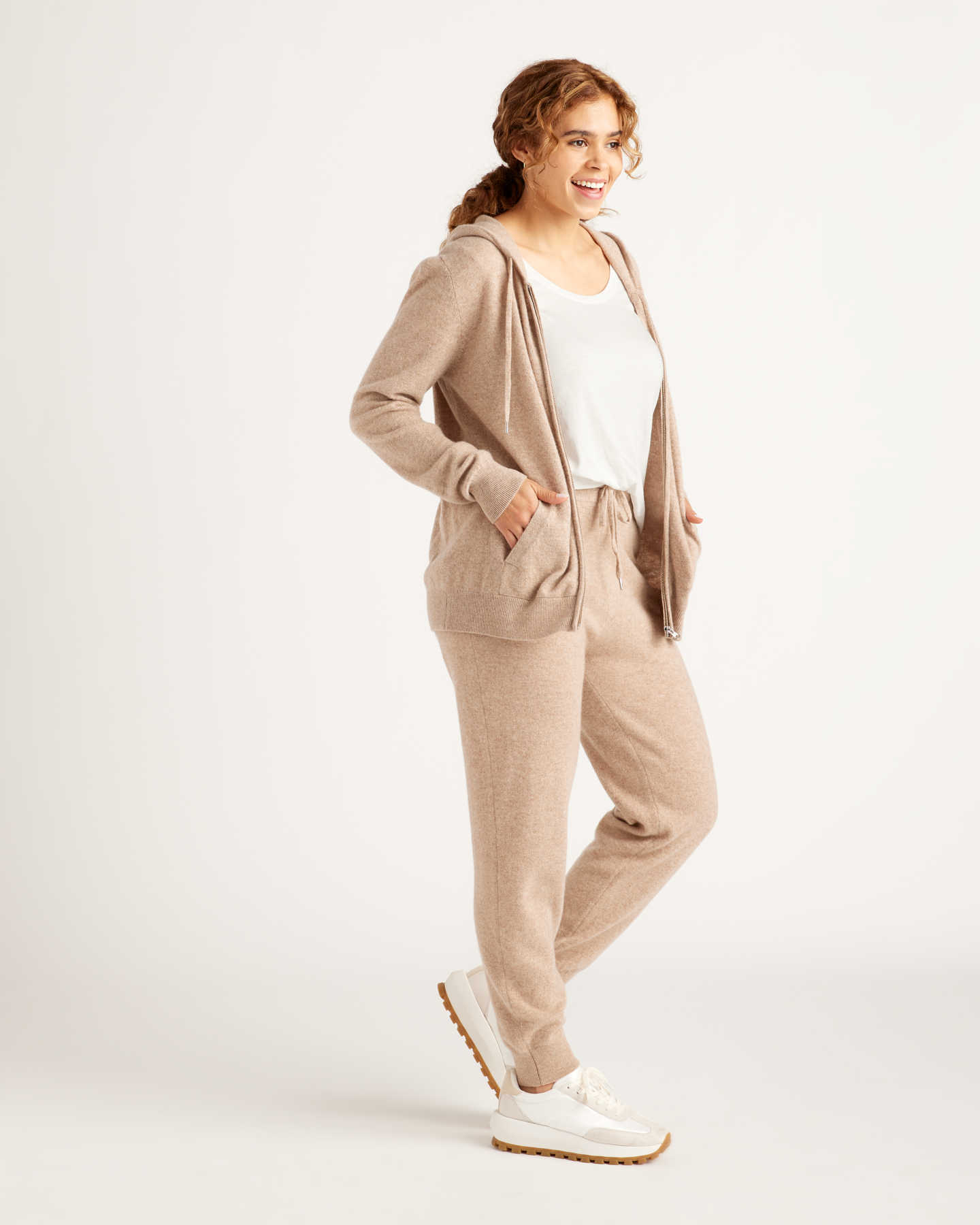 Pair With - Mongolian Cashmere Full-Zip Hoodie - Oatmeal