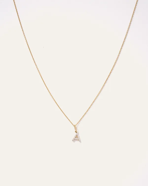 14K Gold Diamond Letter Pendant Necklace