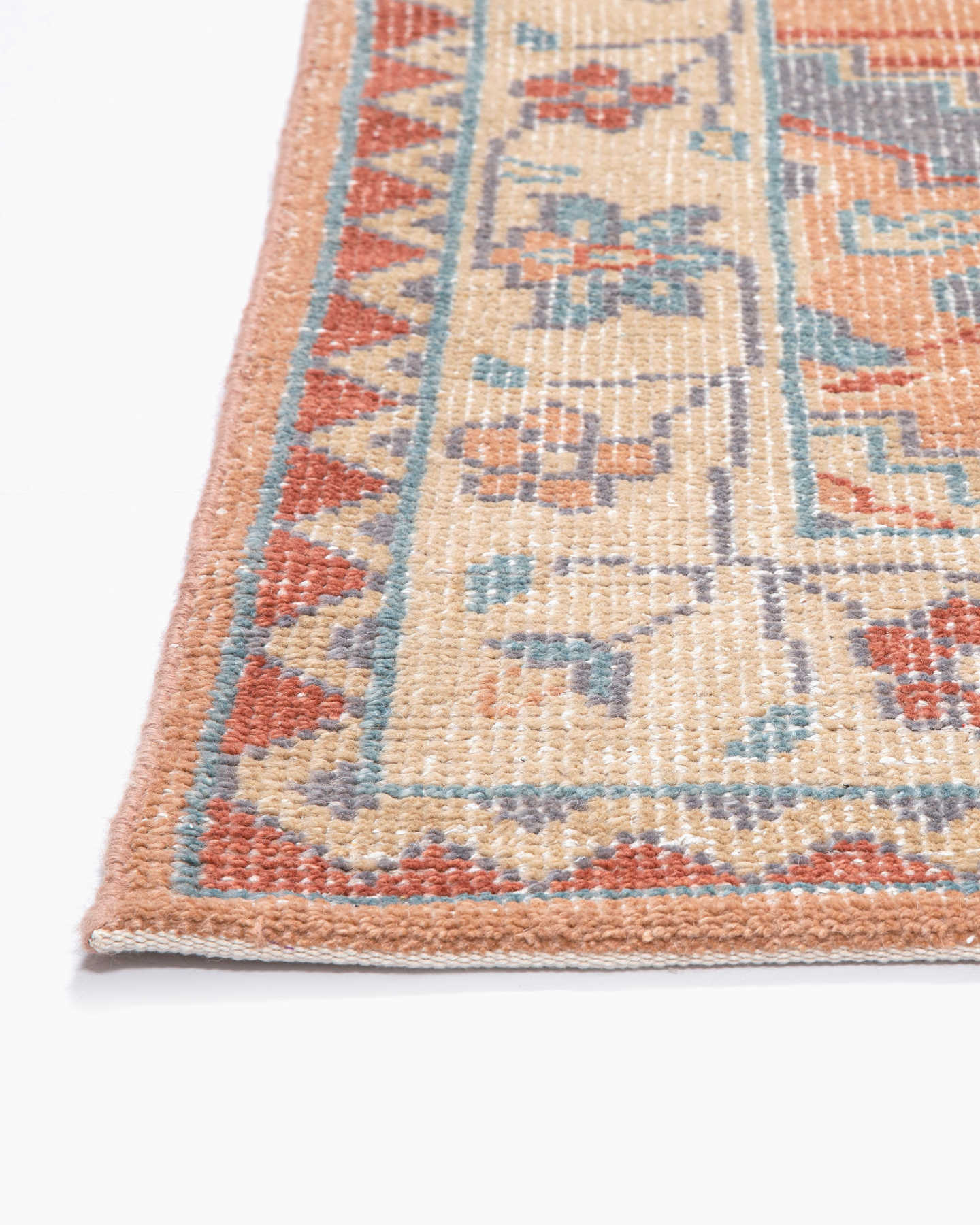 Gemma Hand-Knotted Wool Rug - Melon/Blue - 3 - Thumbnail