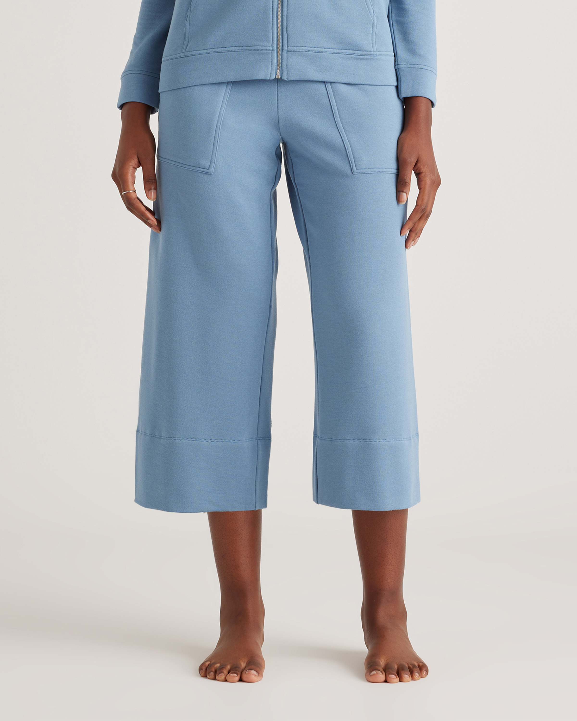 Shop Quince Women's Supersoft Fleece Cropped Wide Leg Pants In Chambray Blue