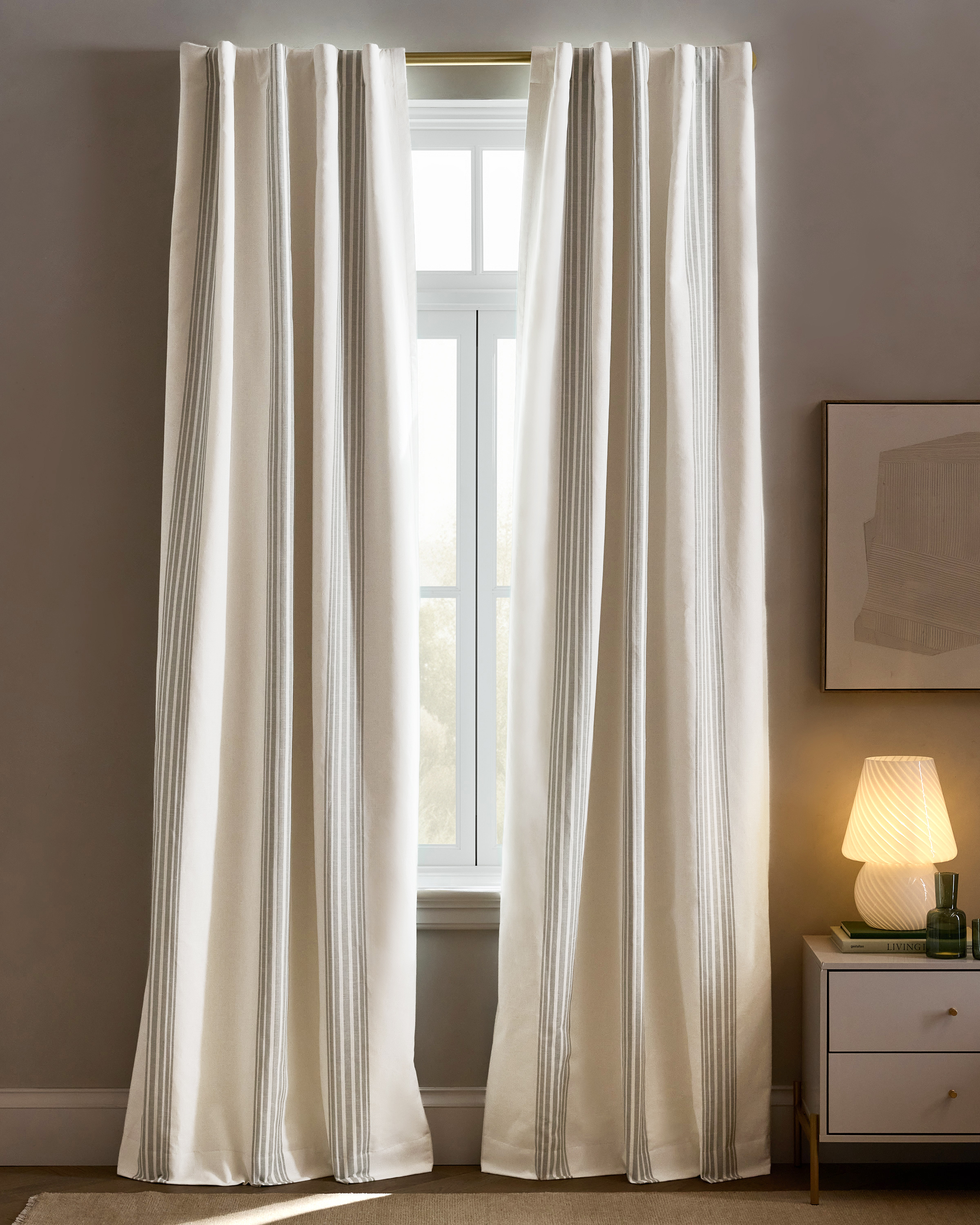 Coastal Stripe Linen Cotton True Blackout Curtain by Quince