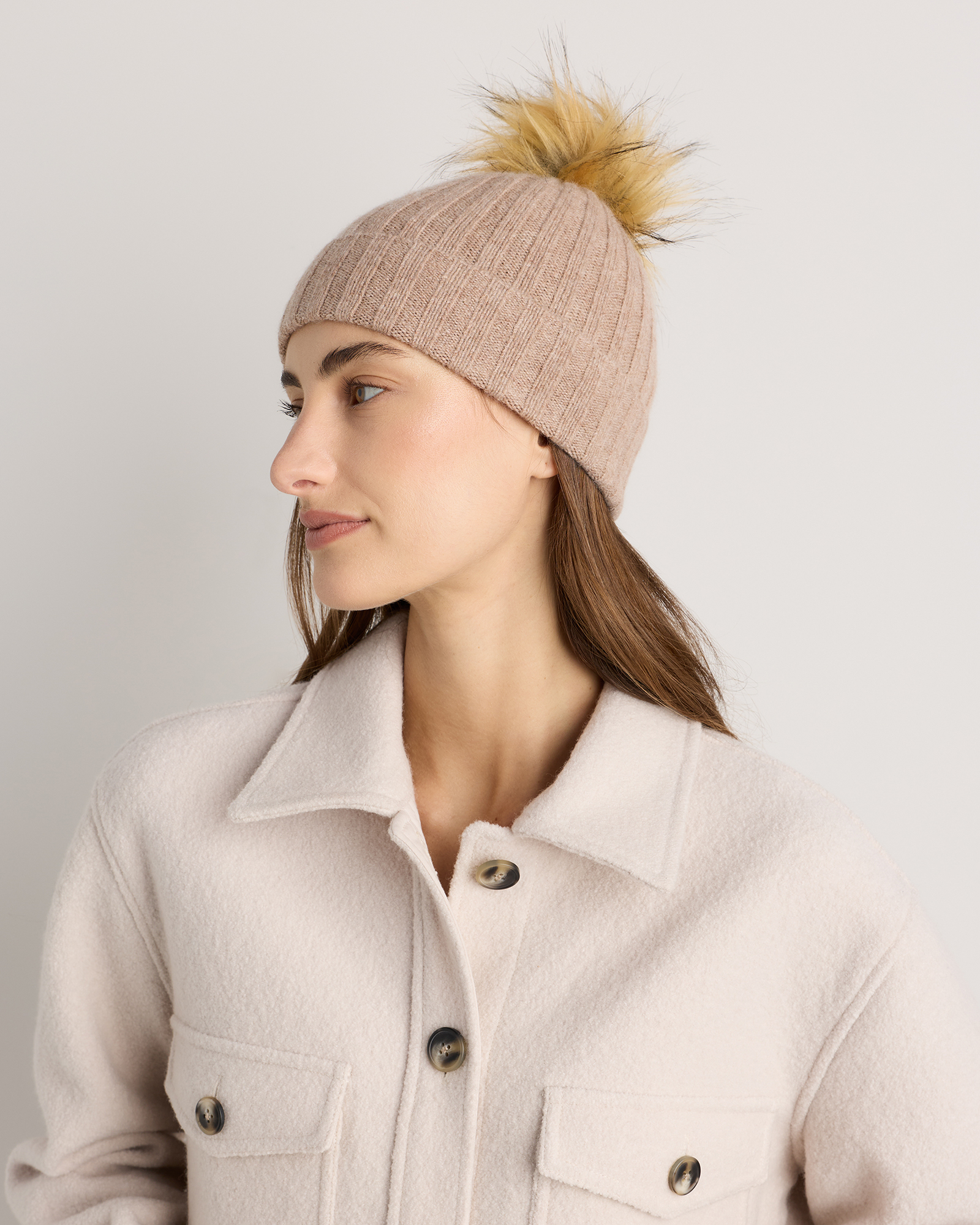 Mongolian Cashmere Pom Pom Beanie 