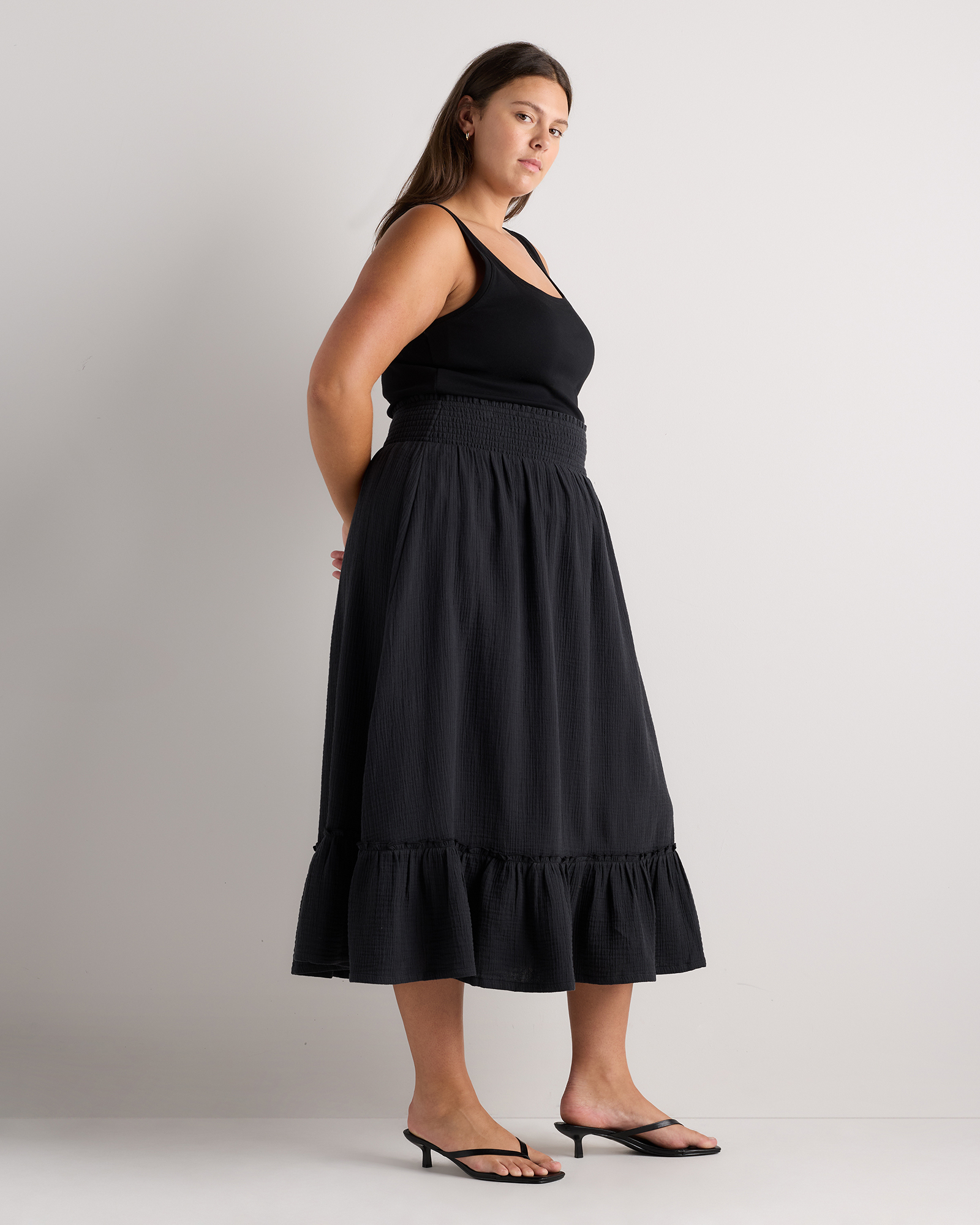 Women's Plus Size 100% Organic Cotton Gauze Smocked Maxi Skirt in