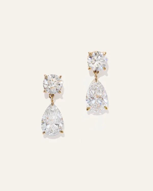 14K Gold Lab Grown Diamond Round & Pear Drop Earrings