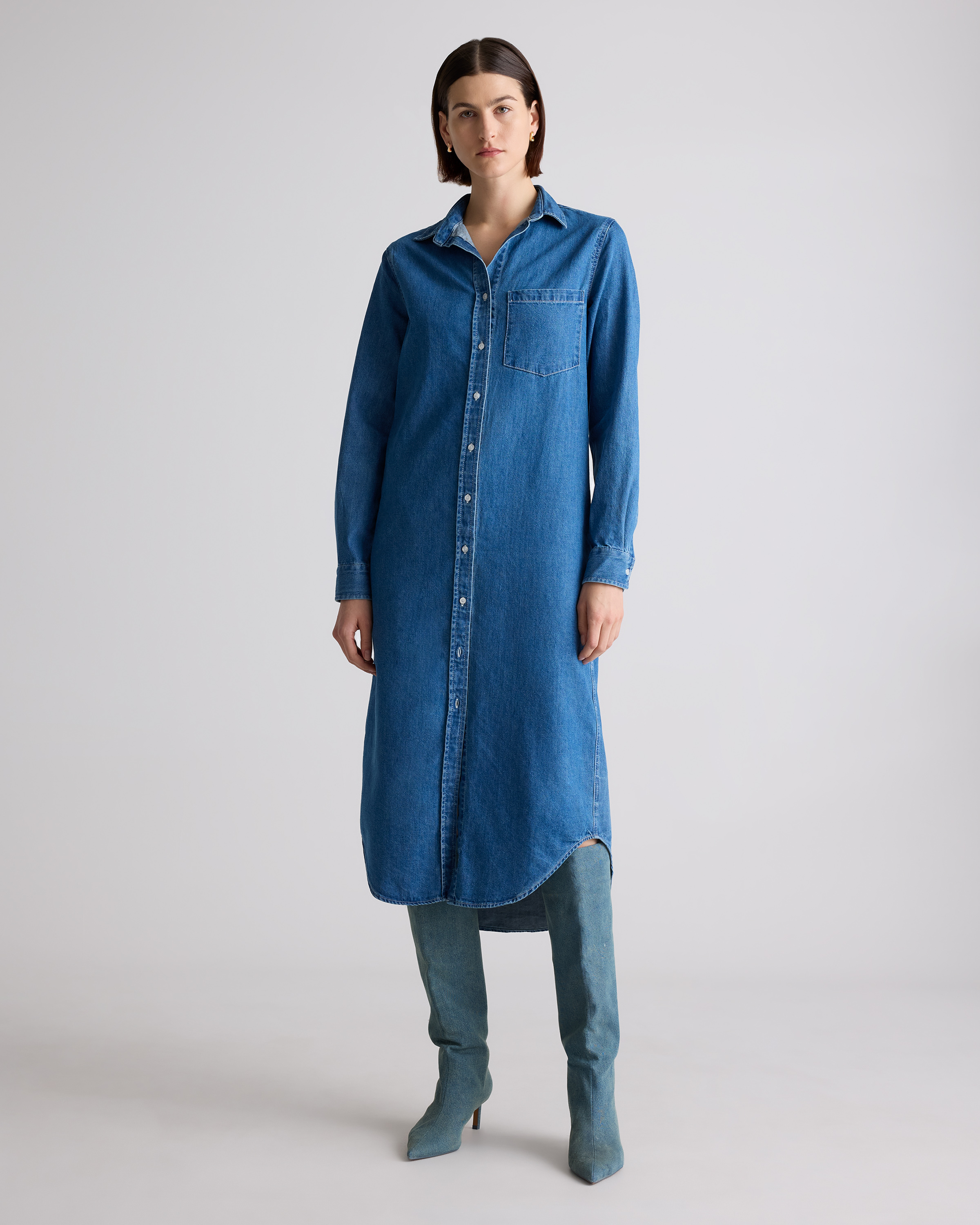 Distressed Denim Maxi Shirt Dress