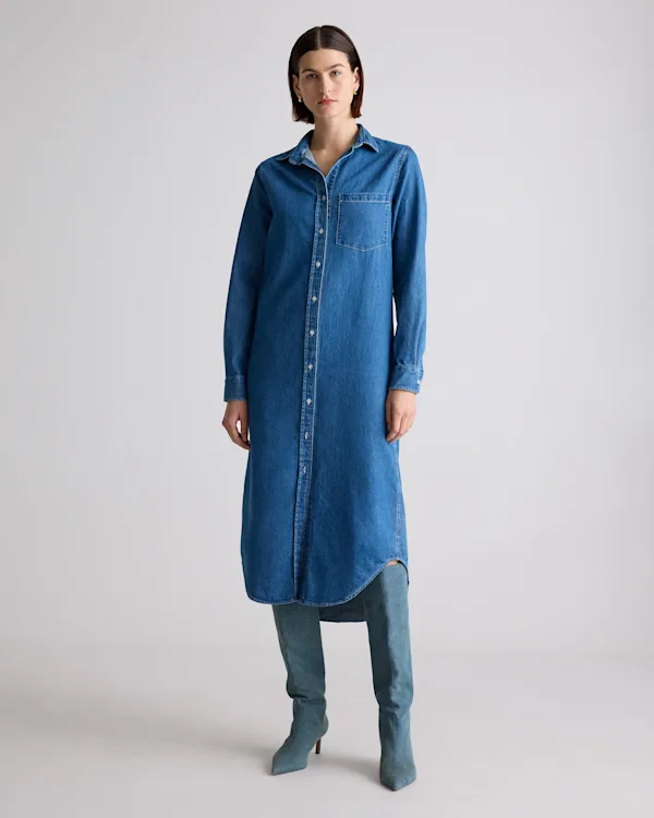 Distressed Denim Maxi Shirt Dress