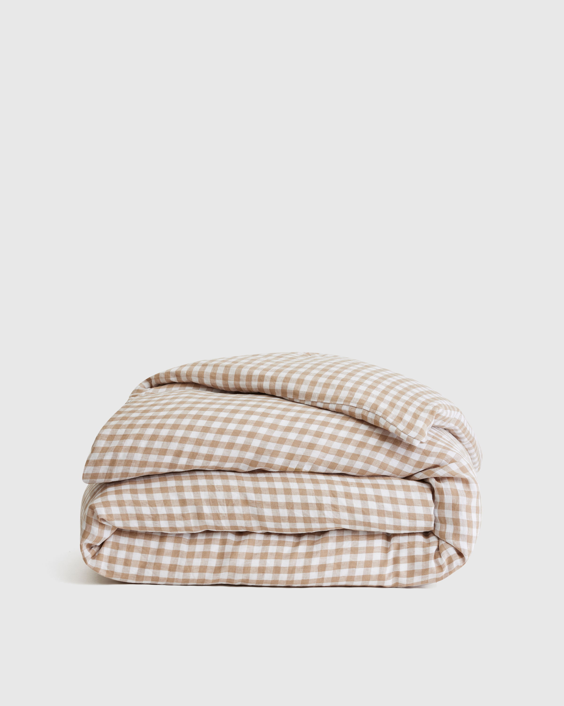 European Linen Gingham Duvet Cover in Cafe