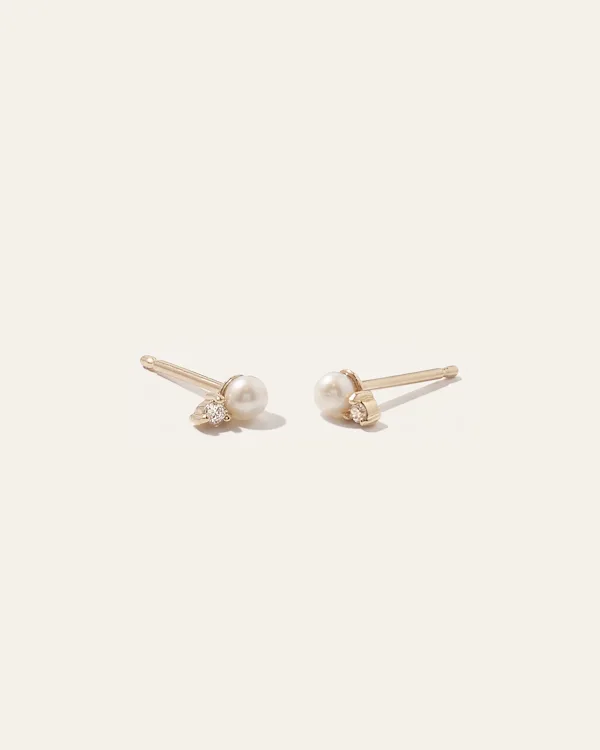 14K Gold Pearl and Diamond Petite Odette Studs
