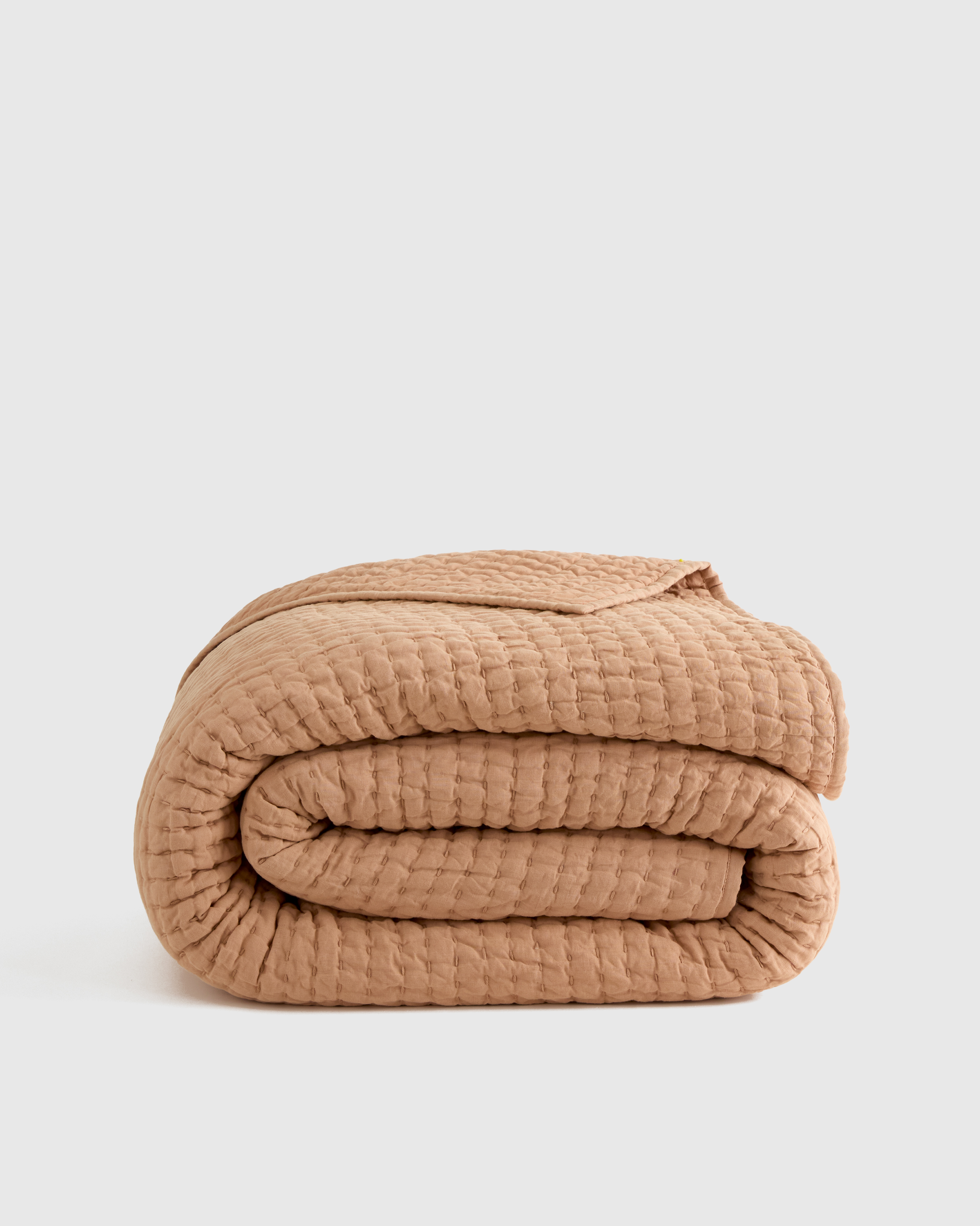 European Linen Cotton Stitch Quilt in Terracotta