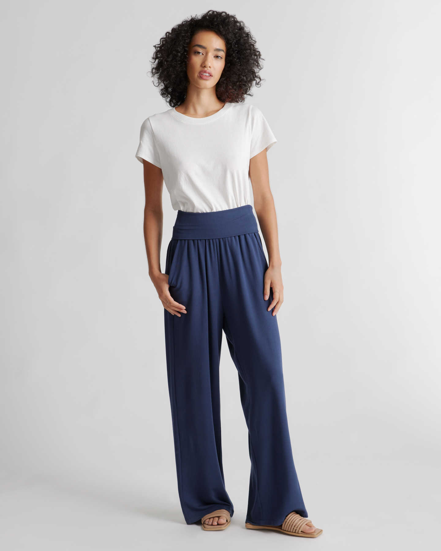 French Terry Modal Wide Leg Pant - Navy - 1