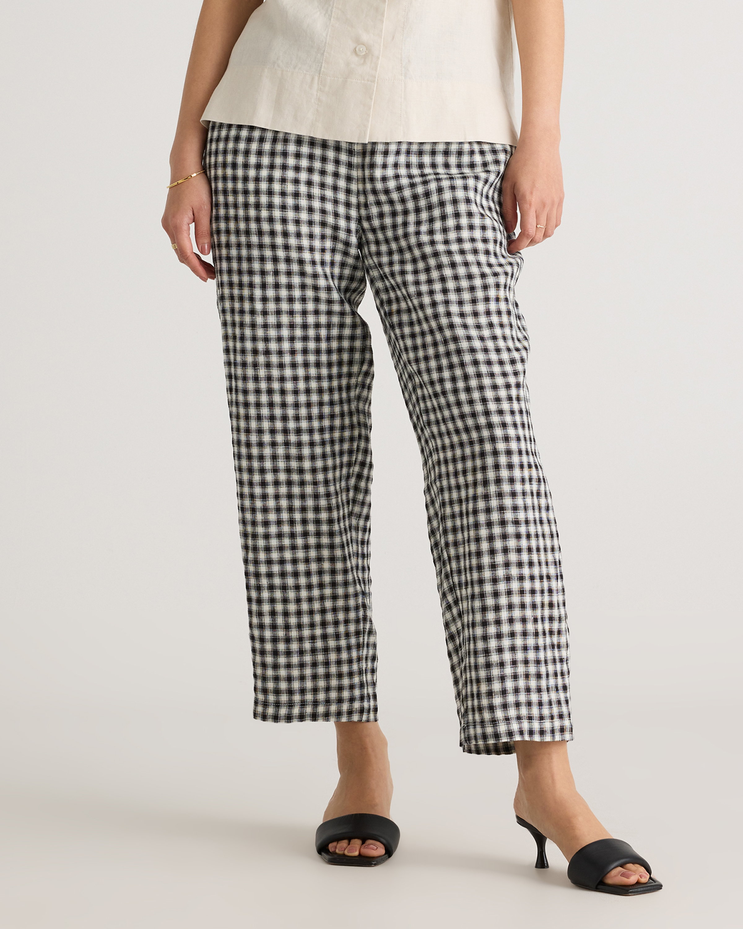 Shop Quince Women's Linen Pants In Khaki / Black Gingham