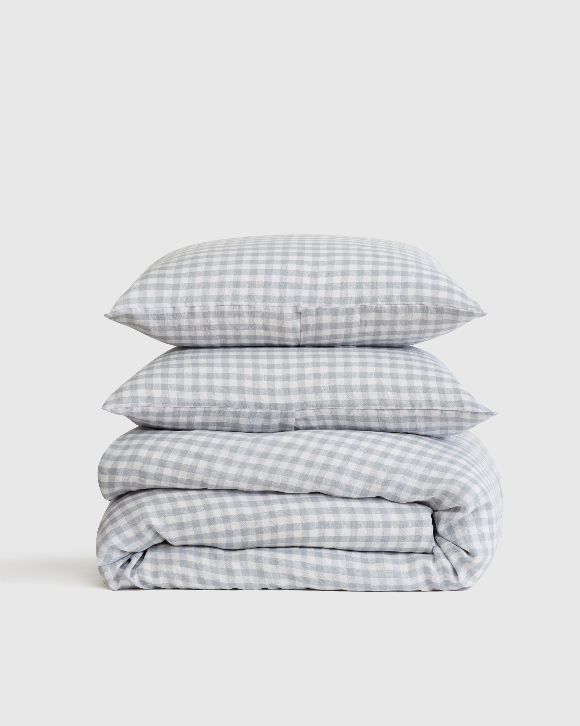 European Linen Gingham Duvet Cover Set (blue fog, full/queen)