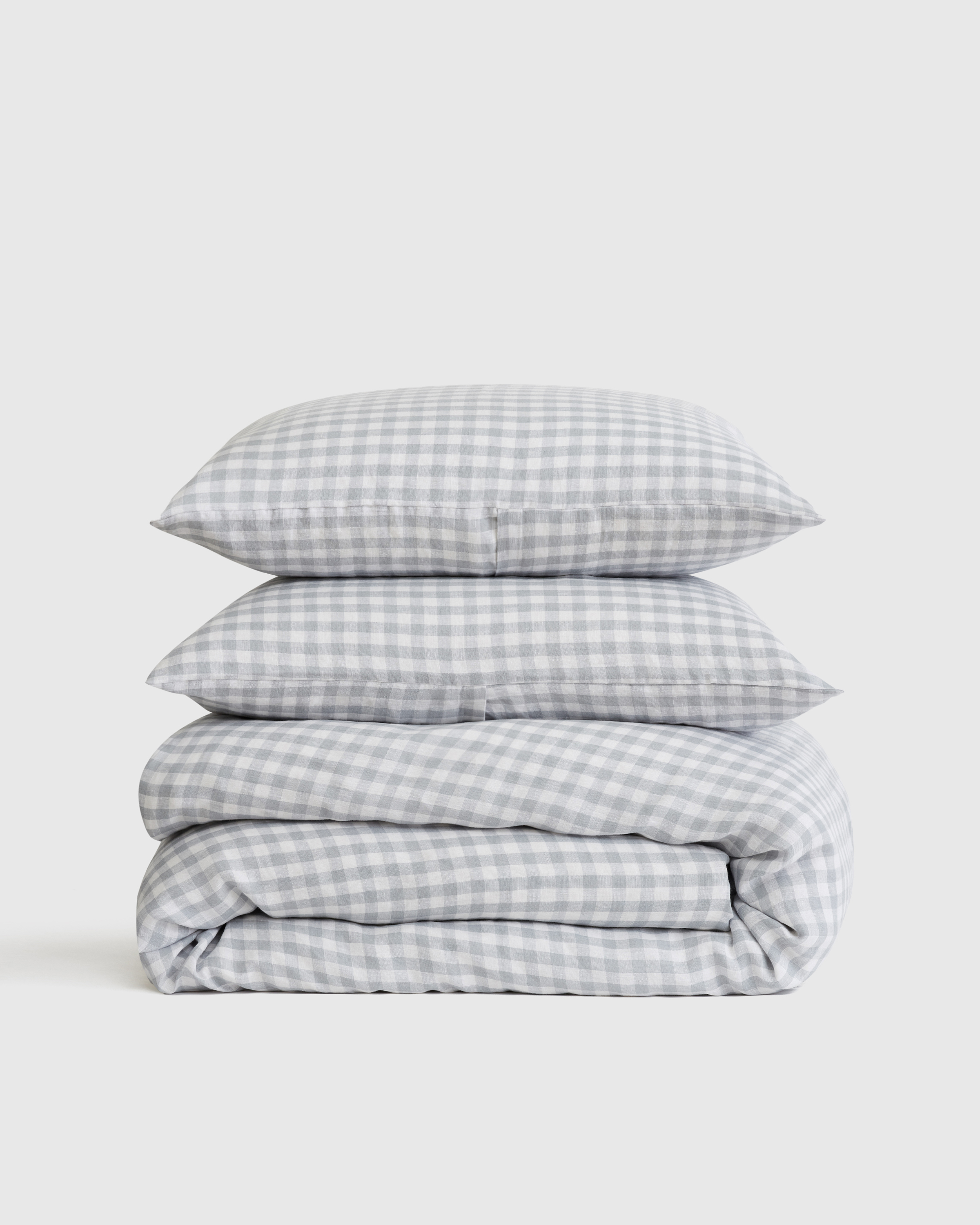 European Linen Gingham Duvet Cover Set - Blue Fog, Full/Queen