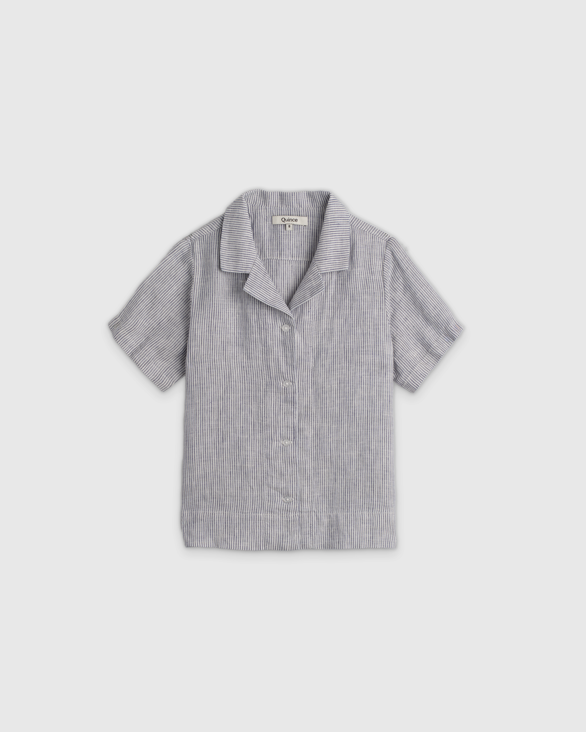 Shop Quince 100% European Linen Short Sleeve Camp Shirt In Blue Pinstripe