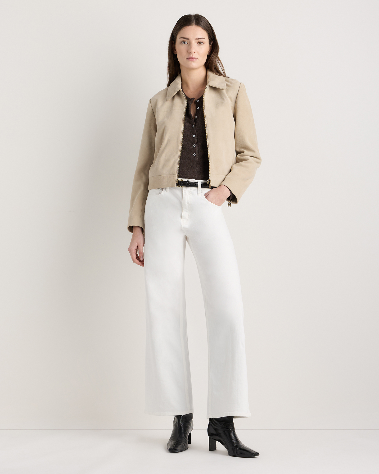 100% Suede Cropped Zip-Front Jacket - thumbnail 8