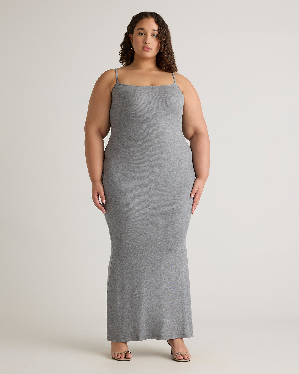 Shop Quince Women's Tencel Rib Knit Maxi Slip Dress In Heather Grey