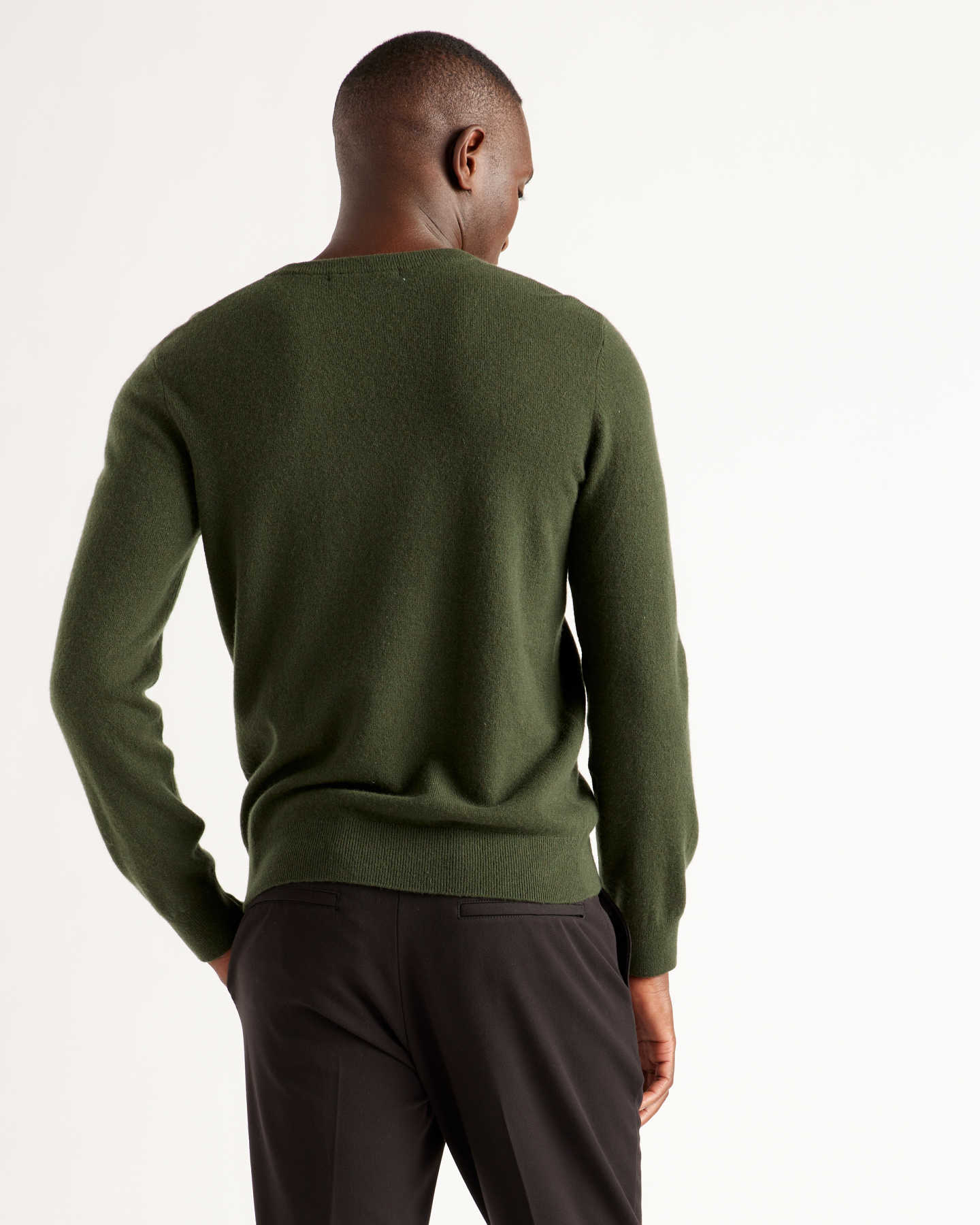 Mongolian Cashmere V-Neck Sweater - Olive - 4 - Thumbnail